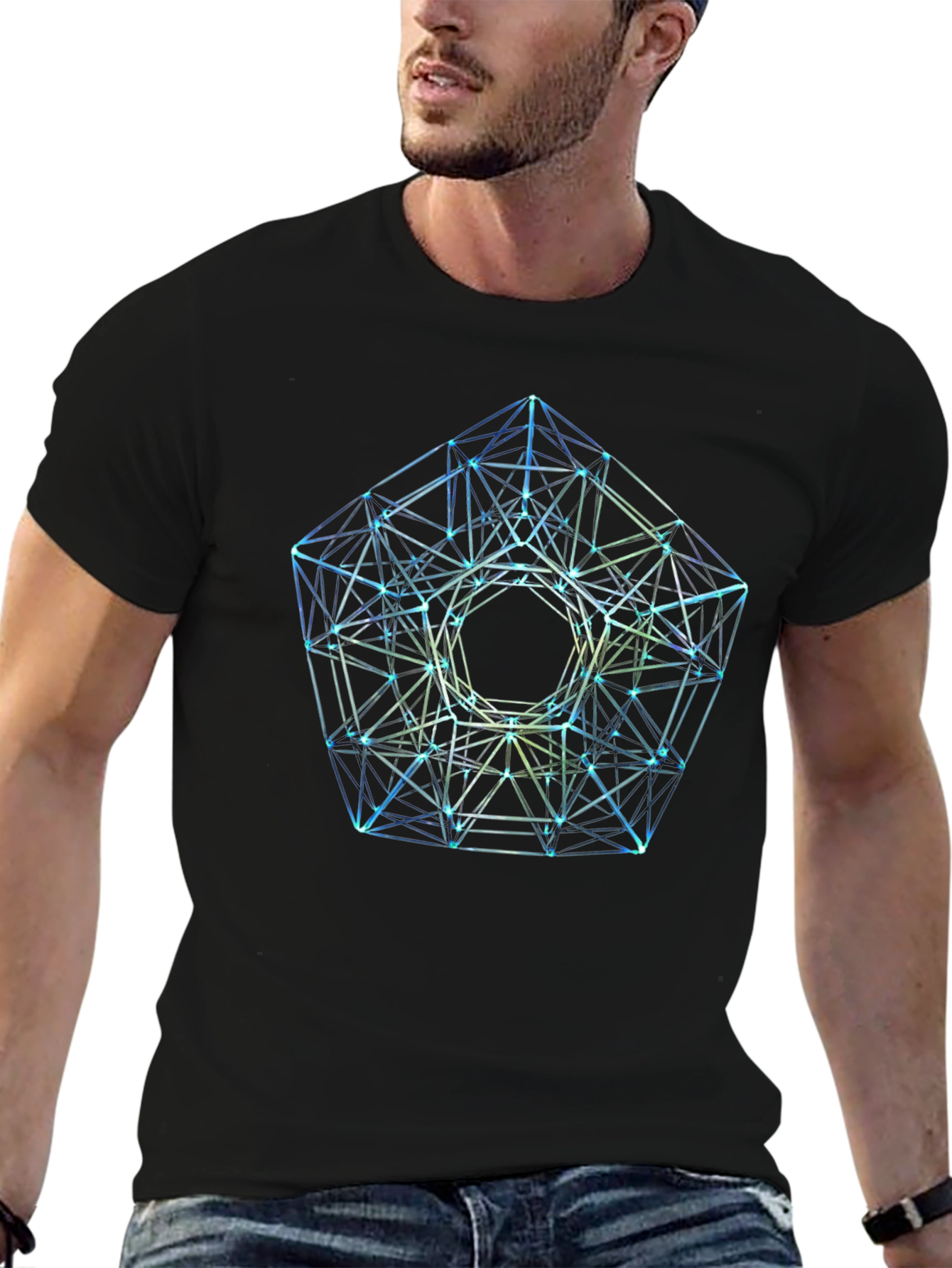 Black Geometric Pattern T-Shirt - Black view 6