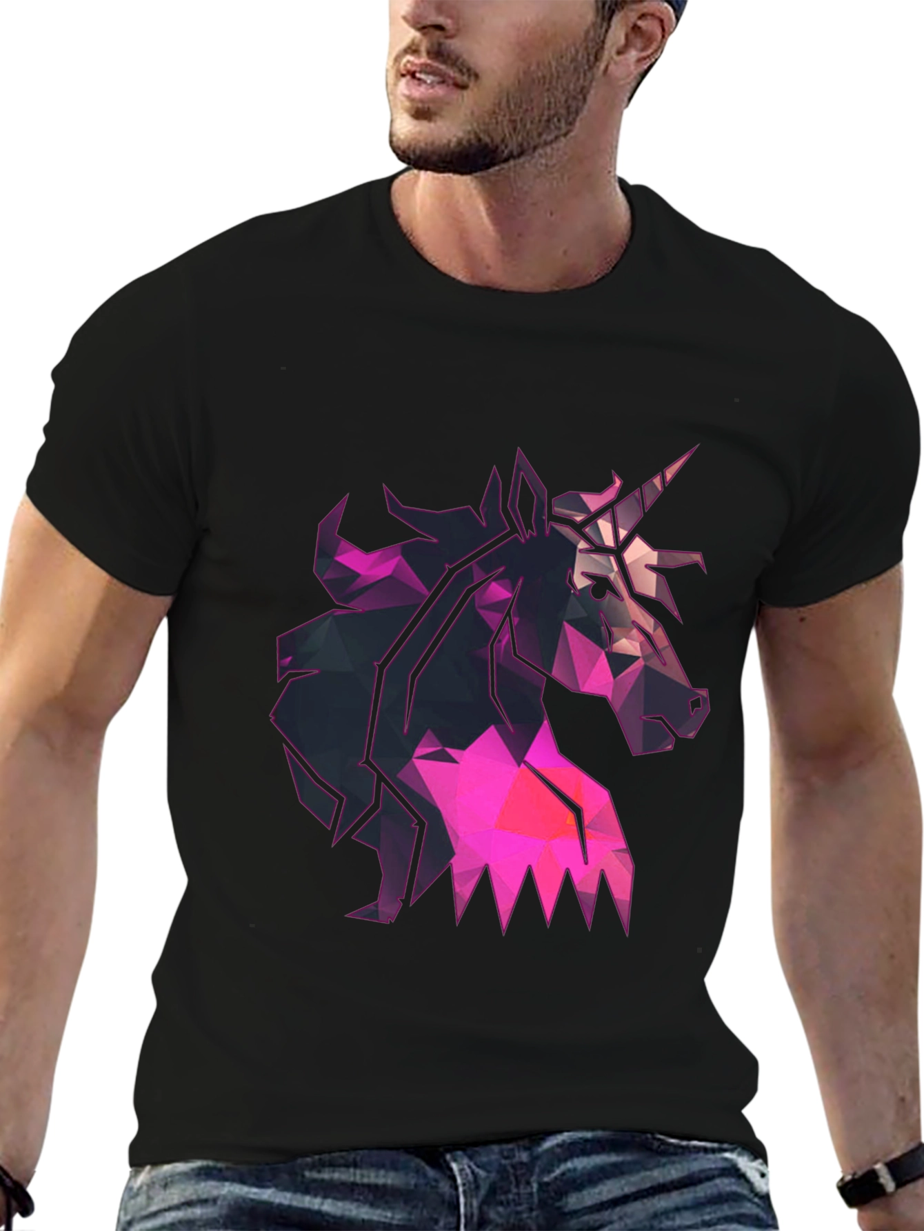 Black Geometric Unicorn Graphic Tee - Black T-Shirt view 6
