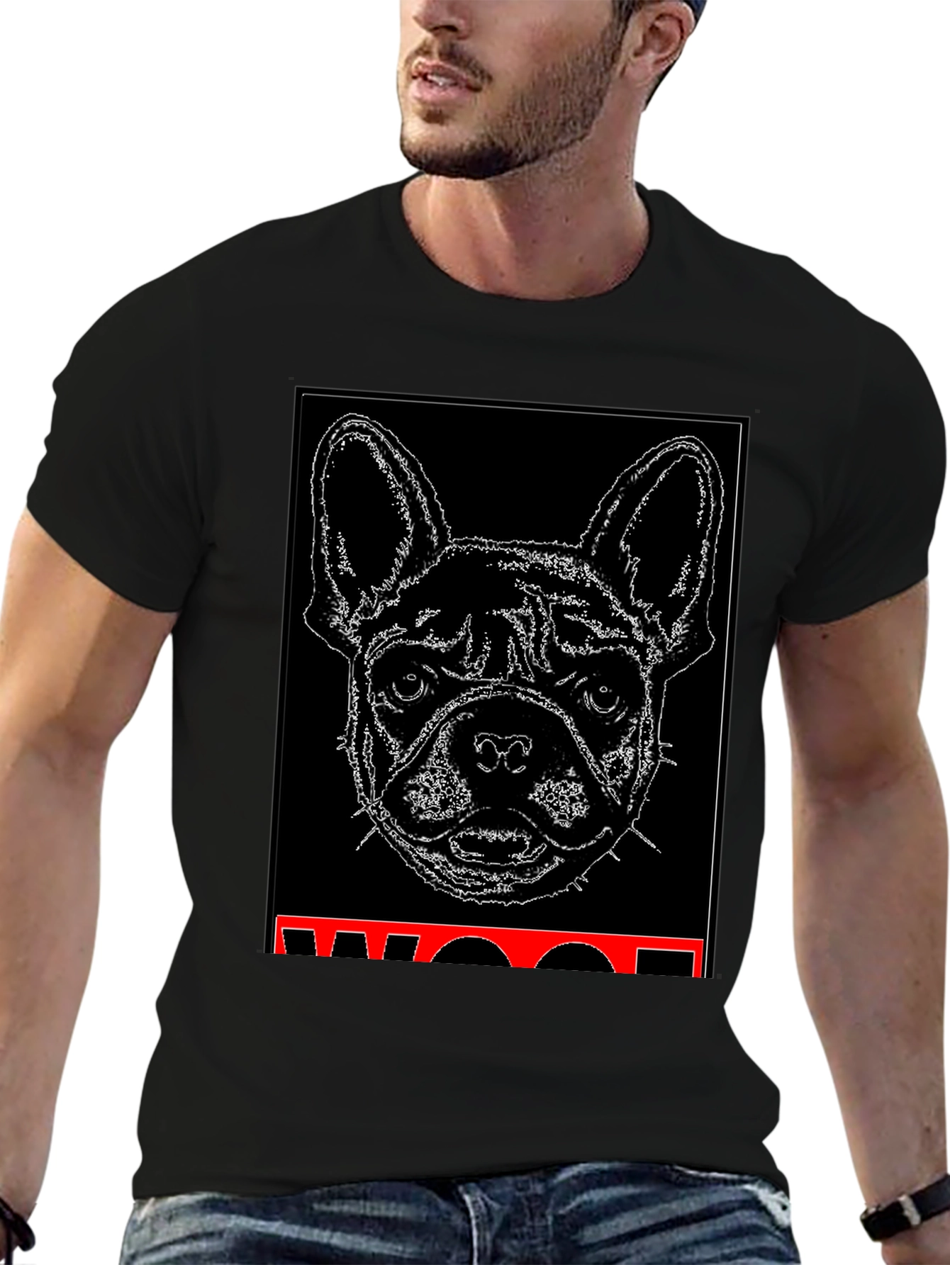 Black Woof Dog Graphic Black T-Shirt view 6