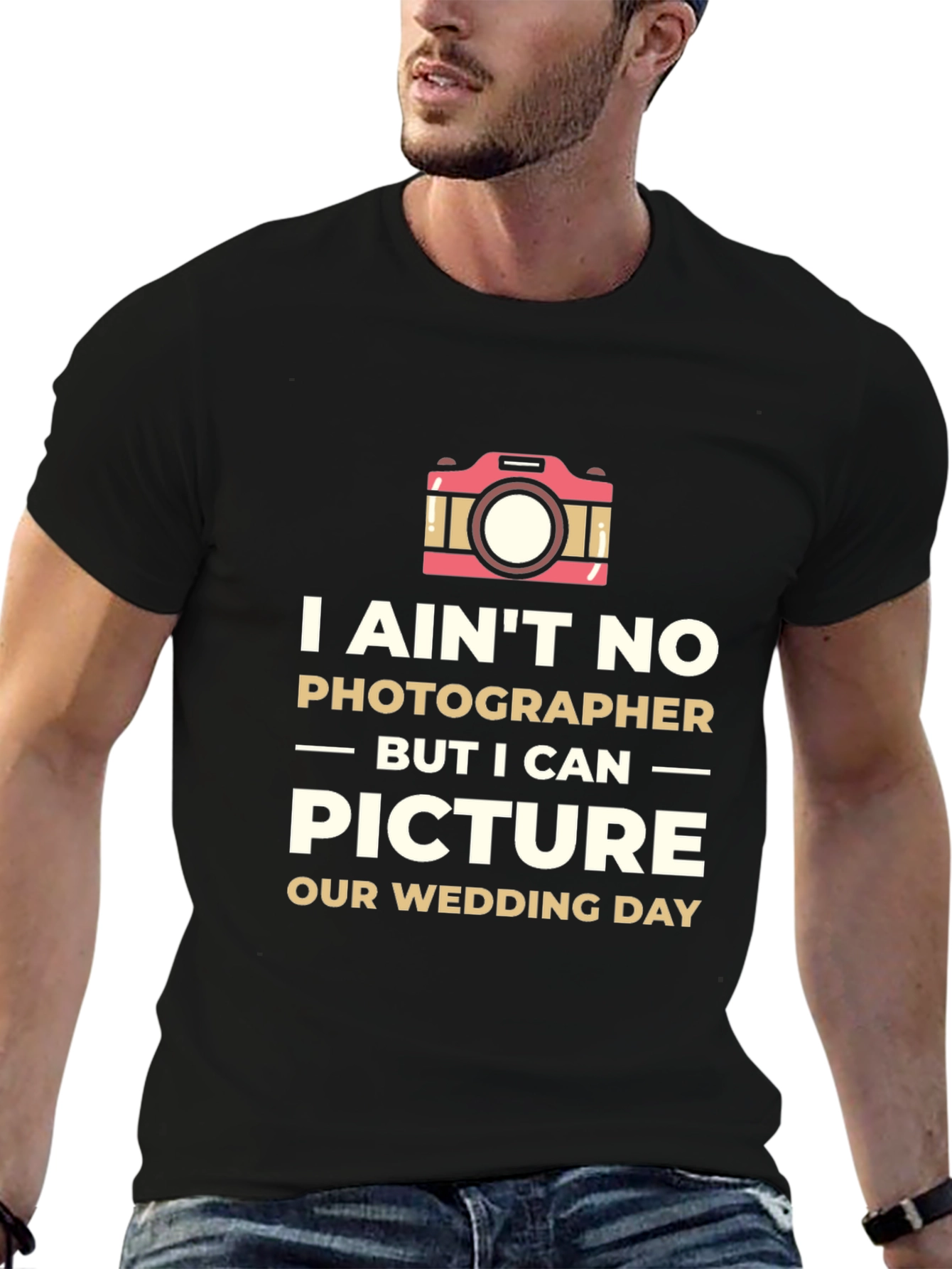 Black Humorous Wedding Photographer T-Shirt view 6
