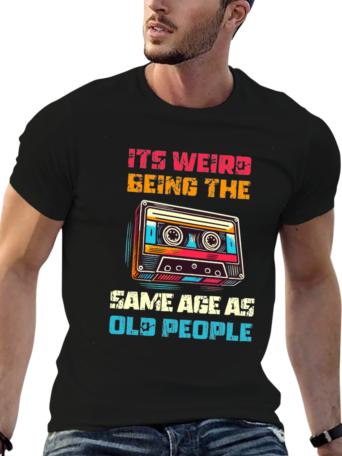 Black Retro Cassette Tape Graphic T-Shirt view 6