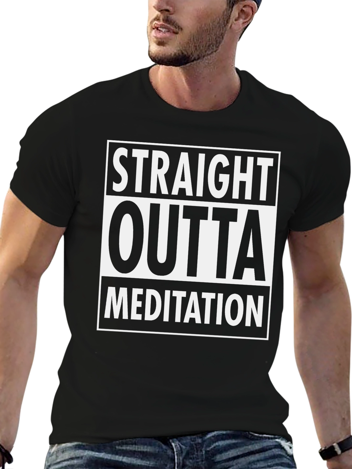 Black Straight Outta Meditation Graphic Tee - Black view 6