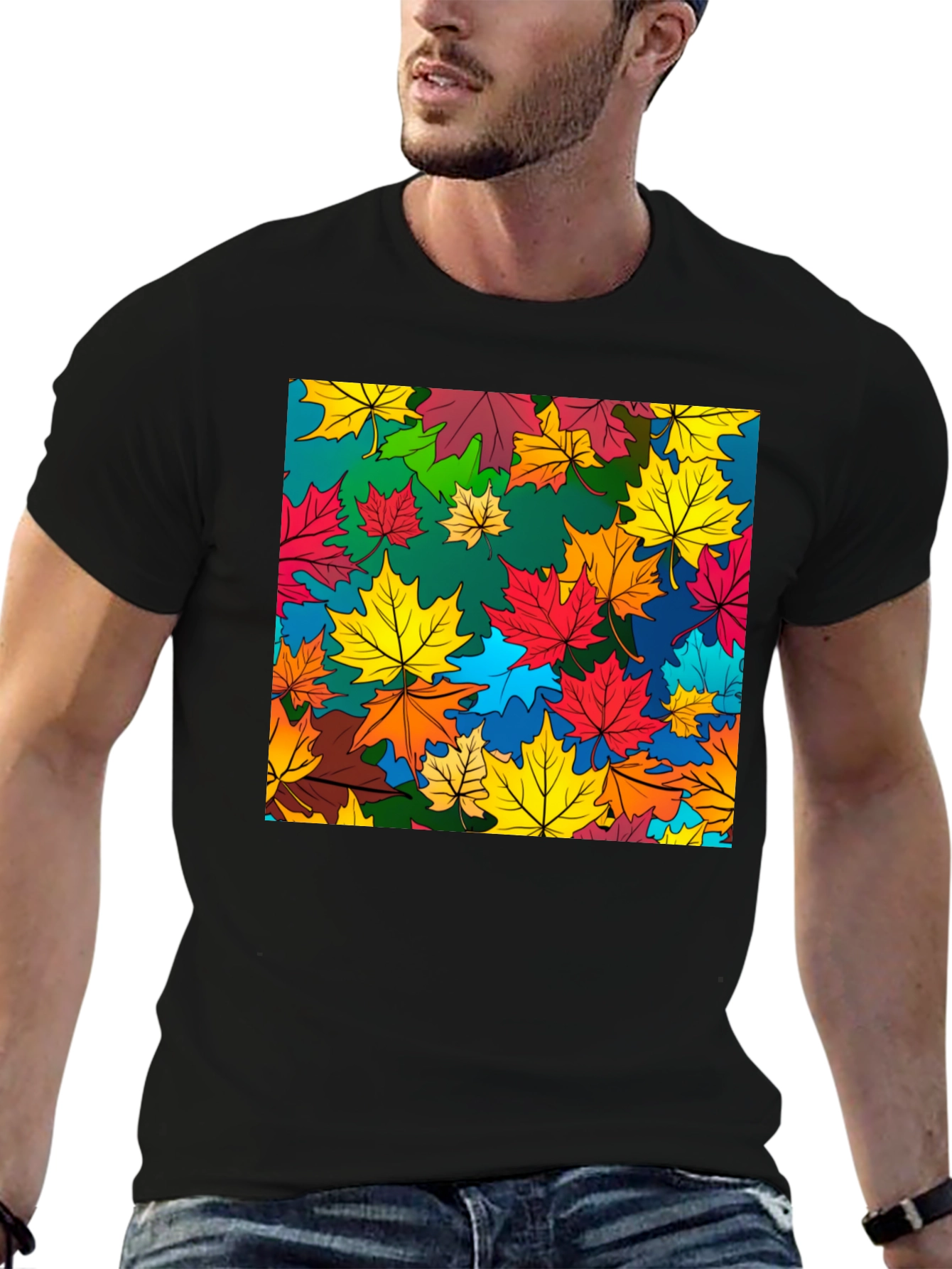 Black Autumn Leaves Graphic Tee - Stylish Nature Design view 6