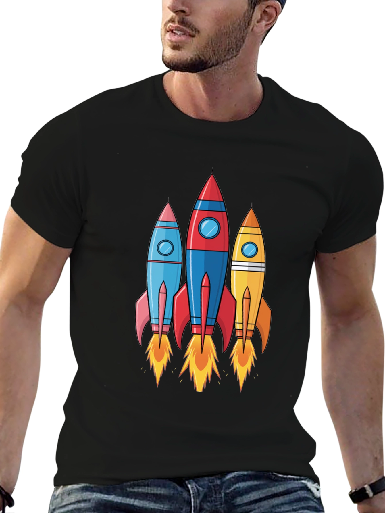 Black Rocket Launch T-Shirt - Space Adventure Design view 6