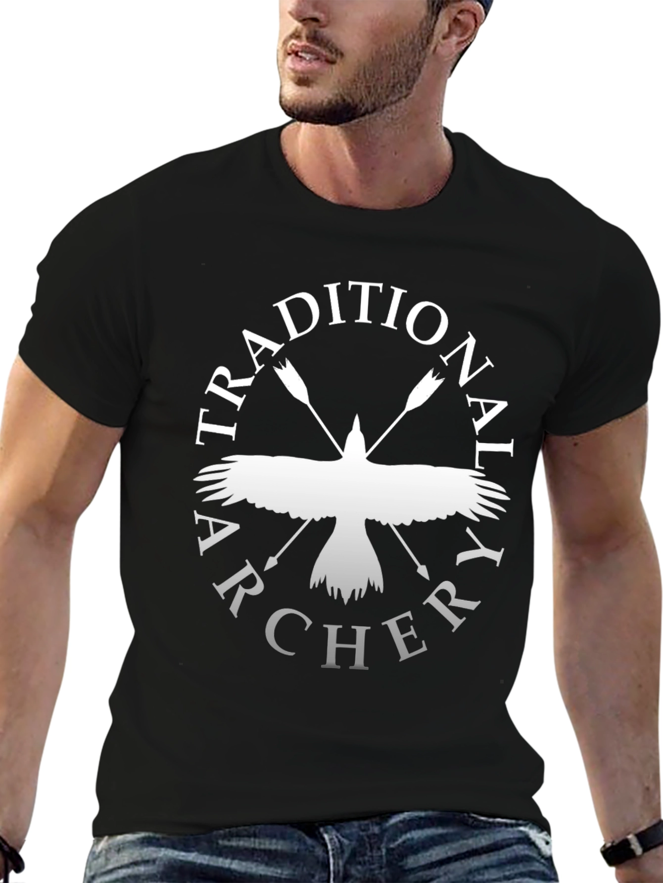 Black Traditional Archery T-Shirt - Archer Bird Design view 6