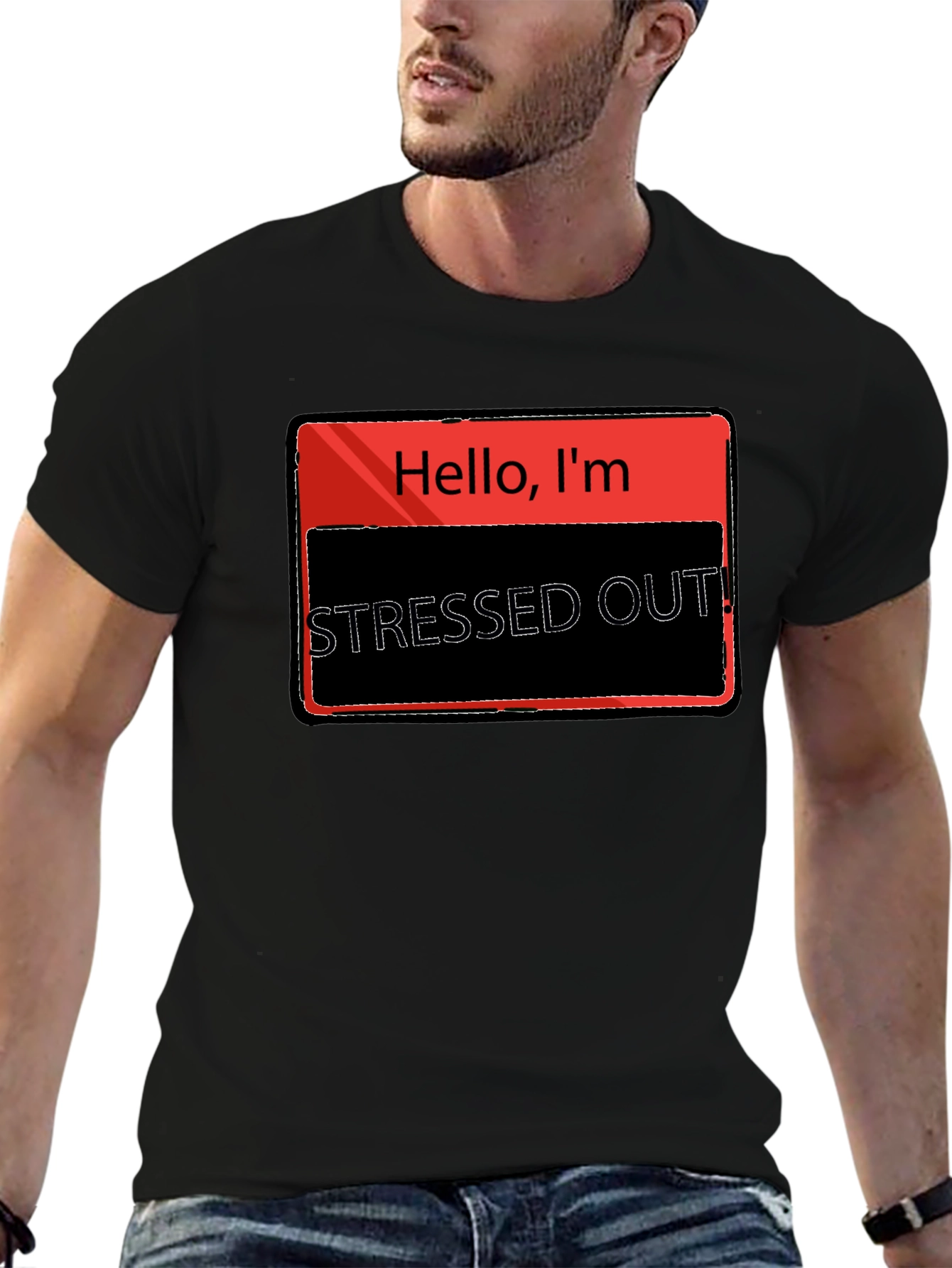 Black Stressed Out T-Shirt - Funny Graphic Tee view 6