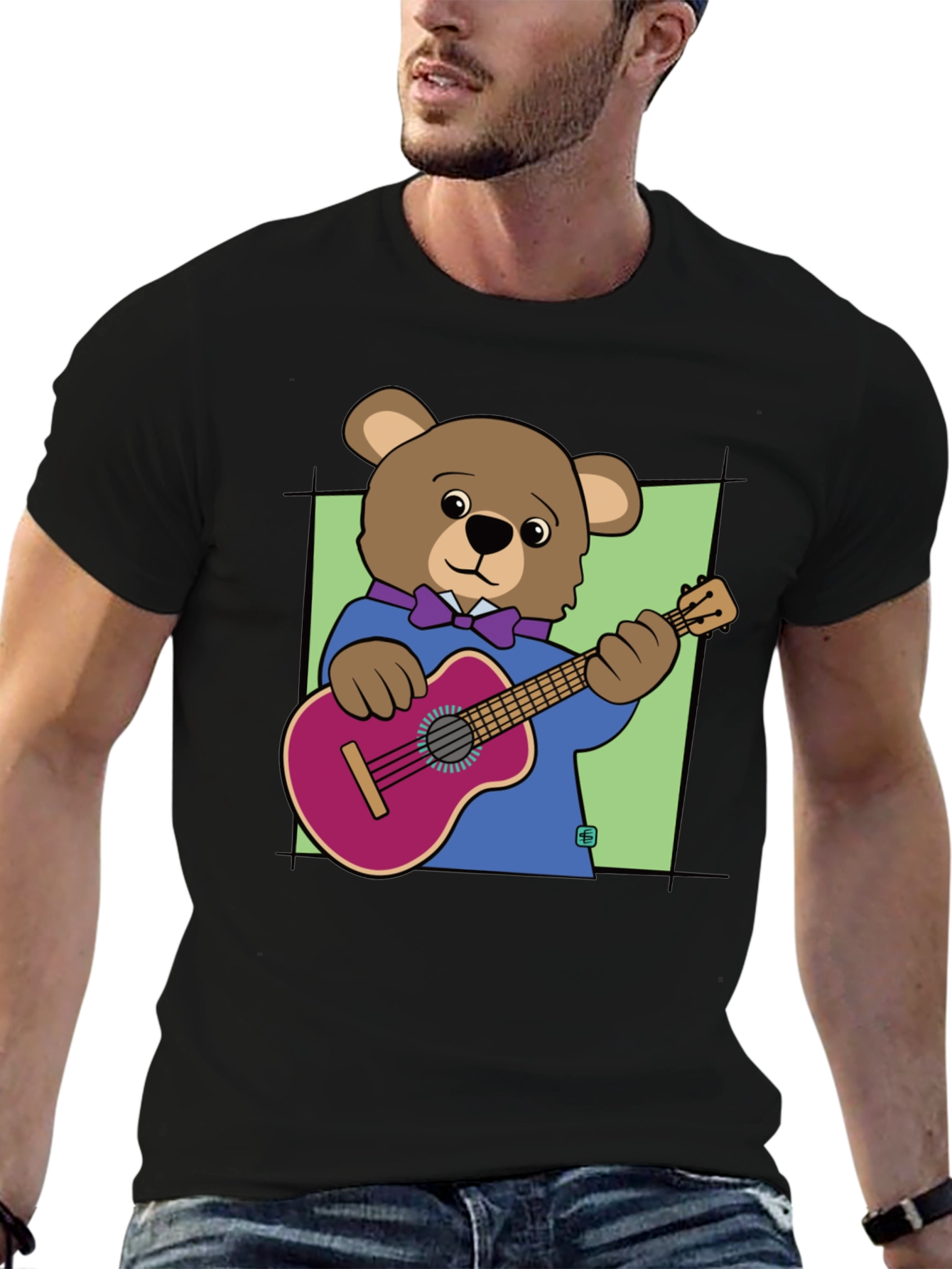 Black Bear Playing Guitar Graphic Tee - Cool Musician T-Shirt view 6