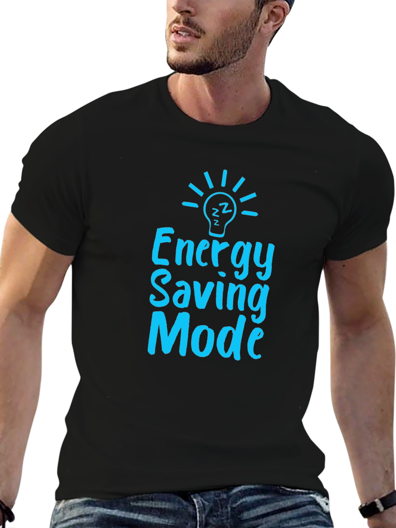 Black Energy Saving Mode Graphic T-Shirt - Black view 6