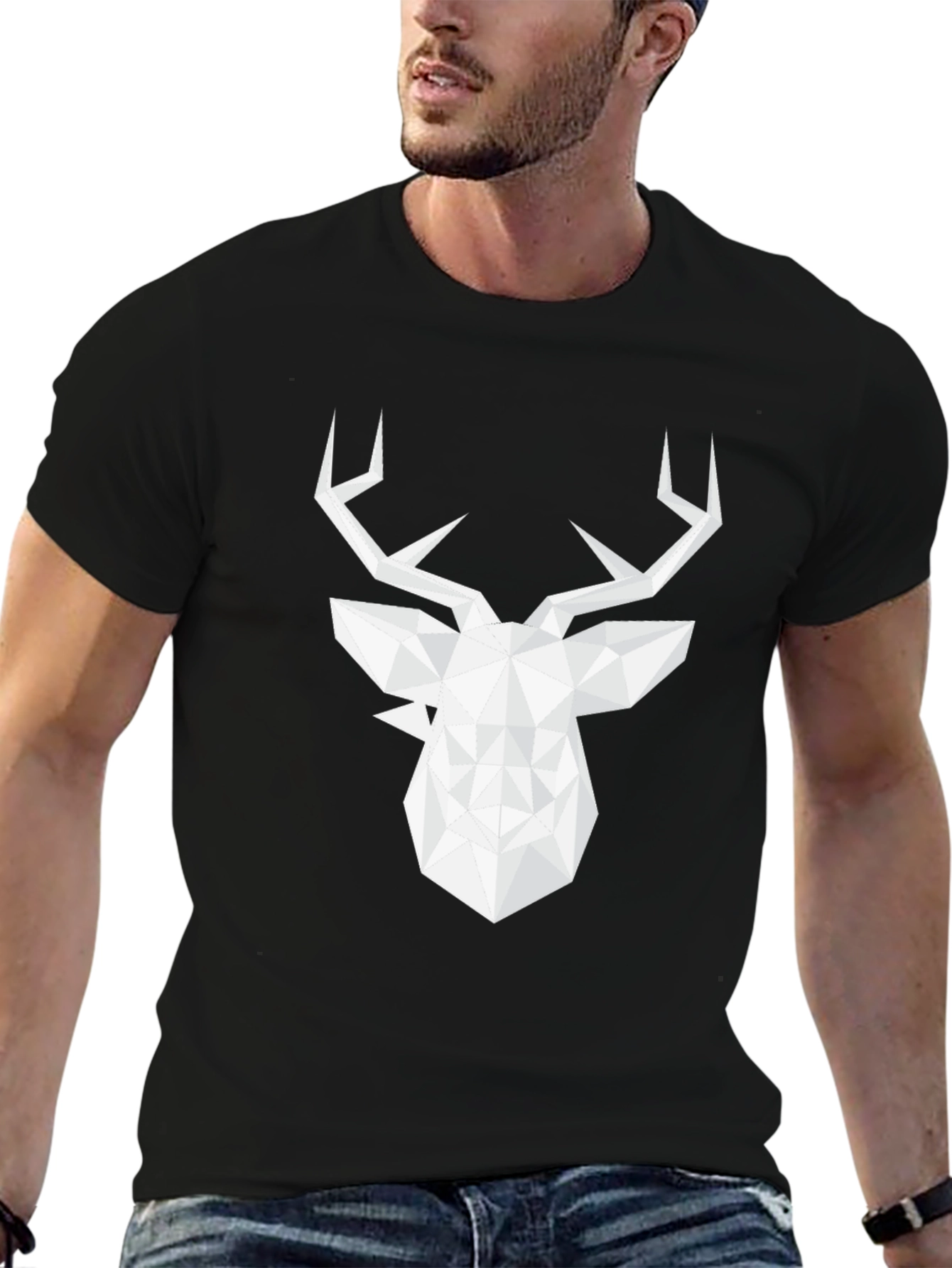 Black Geometric Deer Graphic Tee - Modern Style view 6