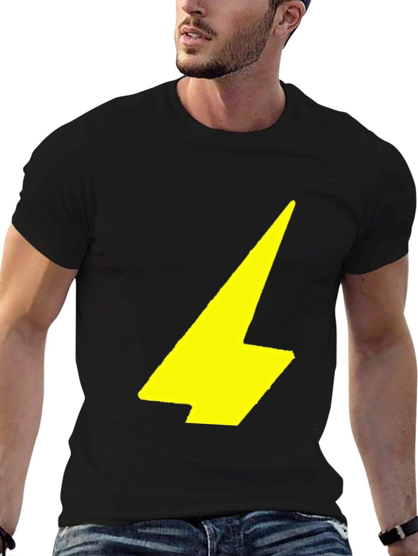 Black Black T-Shirt with Yellow Lightning Bolt Graphic view 6