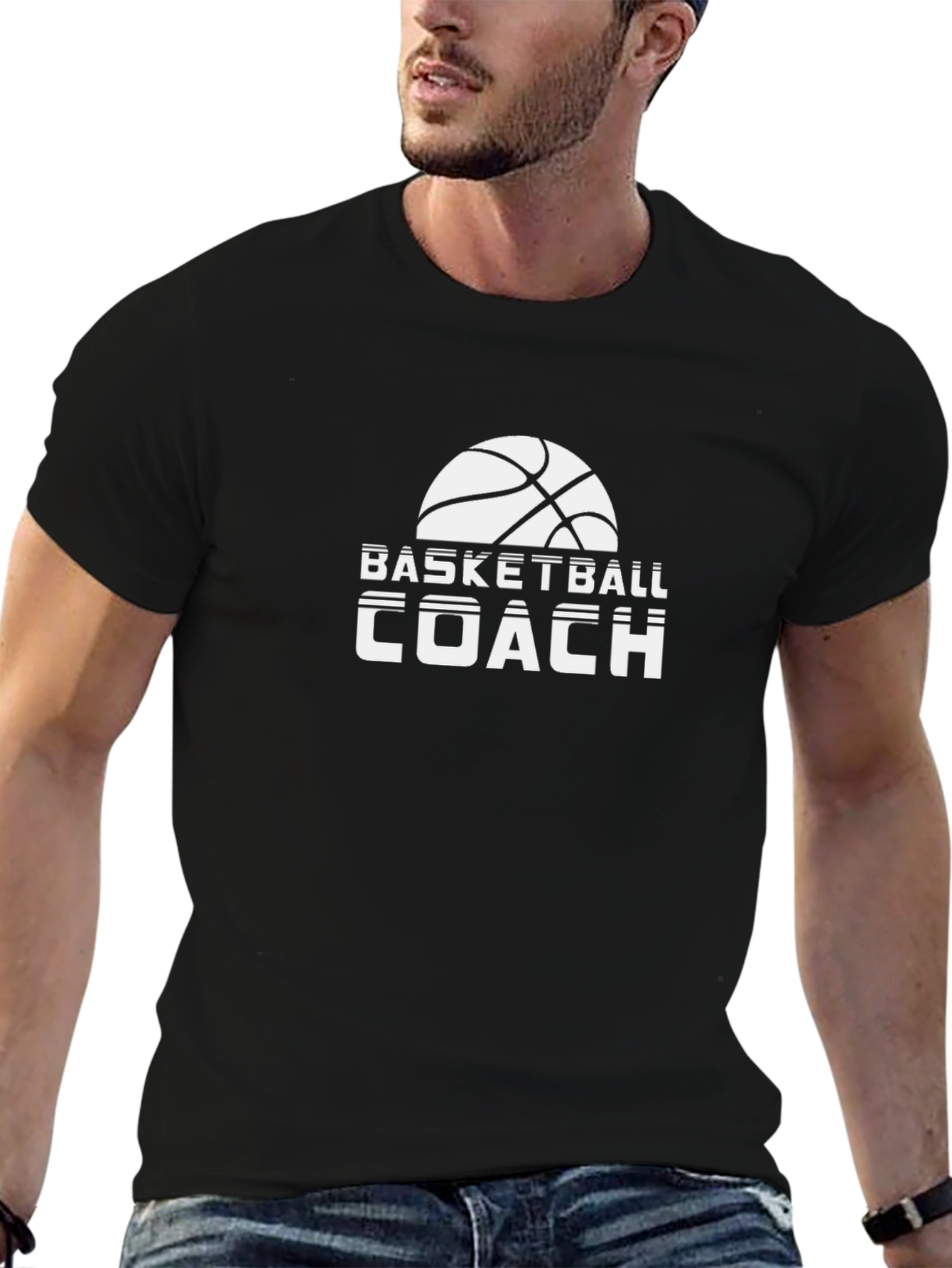 Black Basketball Coach Graphic Tee - Black Cotton T-Shirt view 6