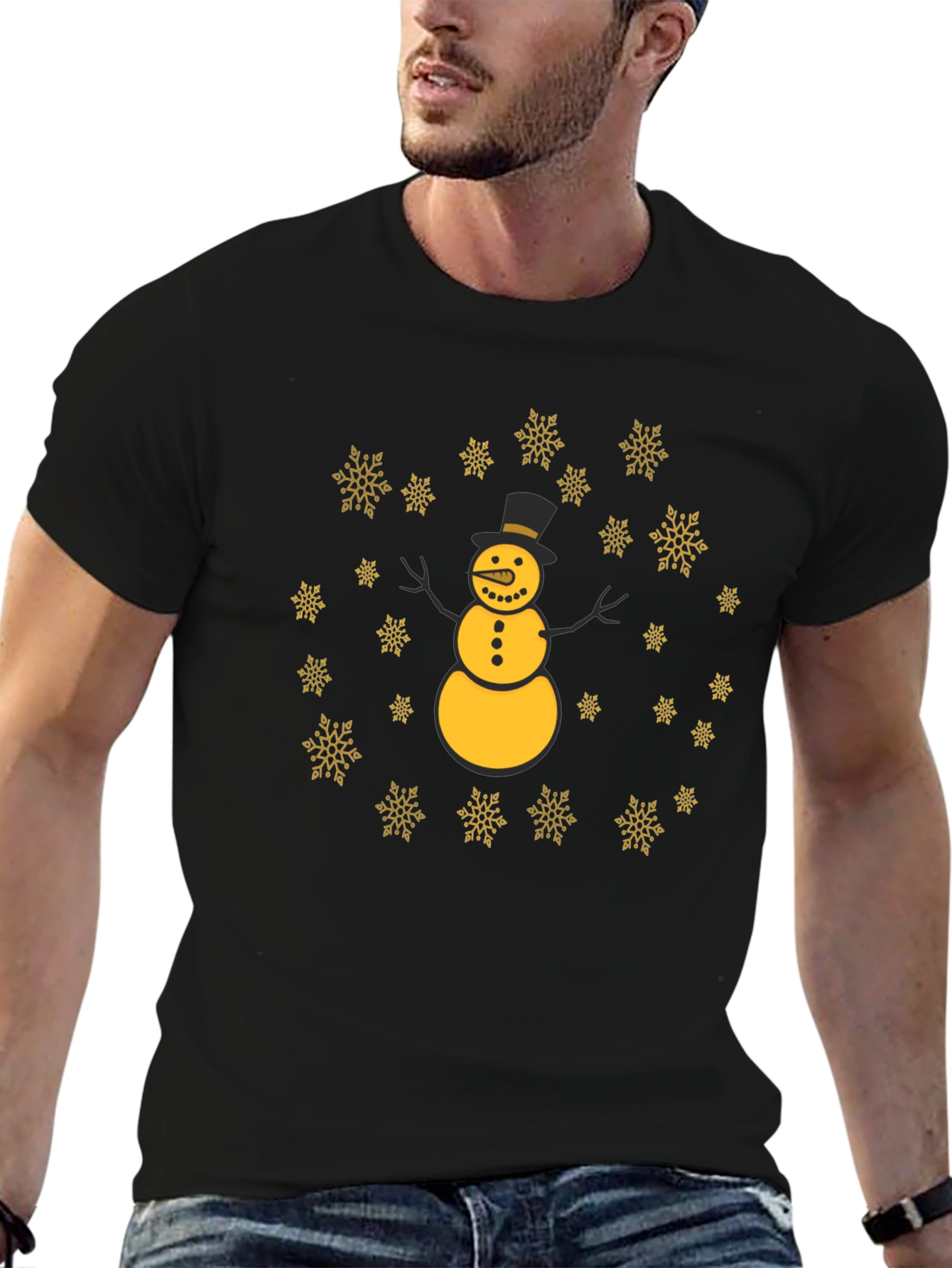 Black Snowman Snowflake Black Tee Shirt view 6