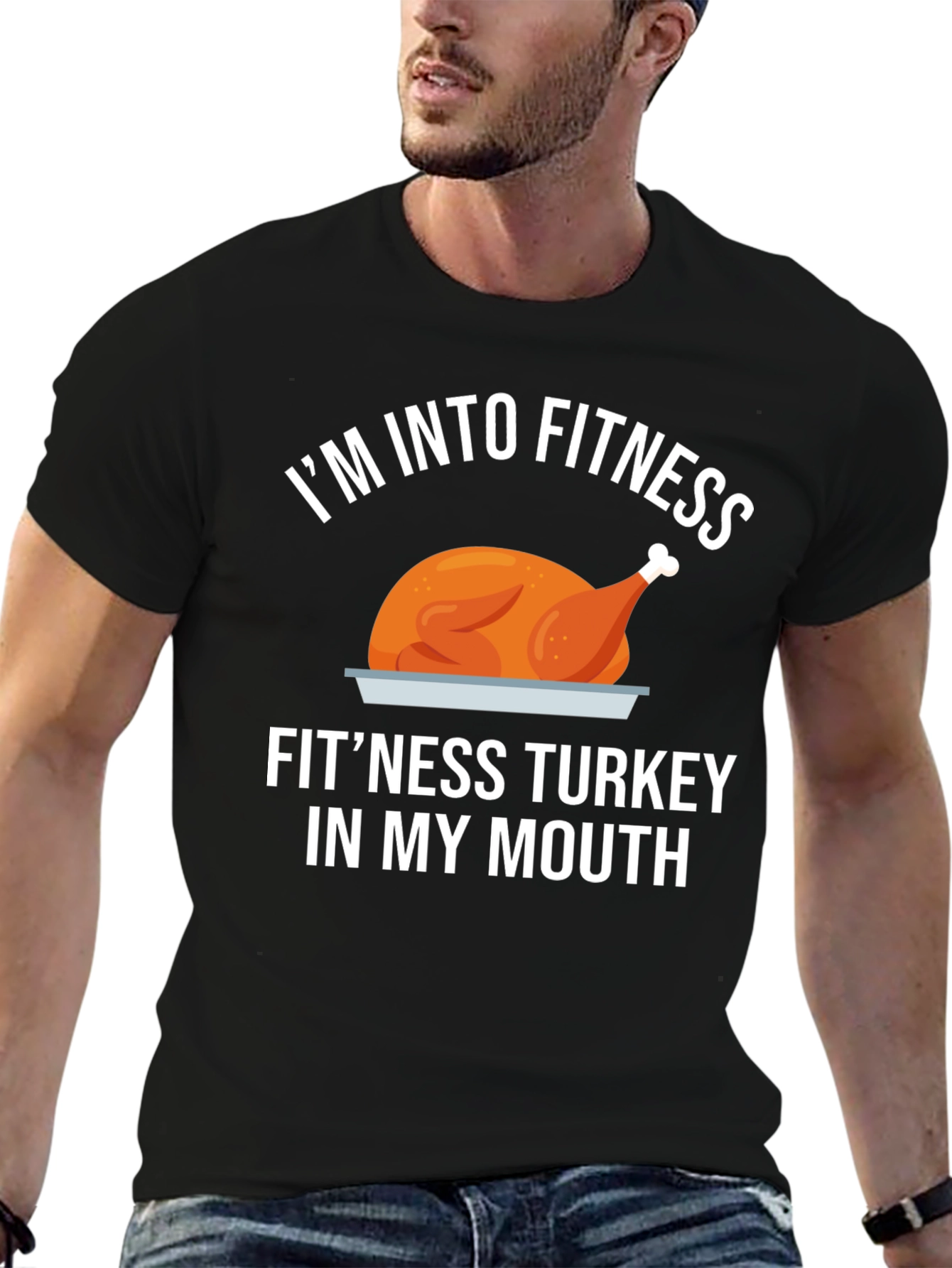 Black Fitness Turkey T-Shirt: Funny Thanksgiving Workout Tee view 6