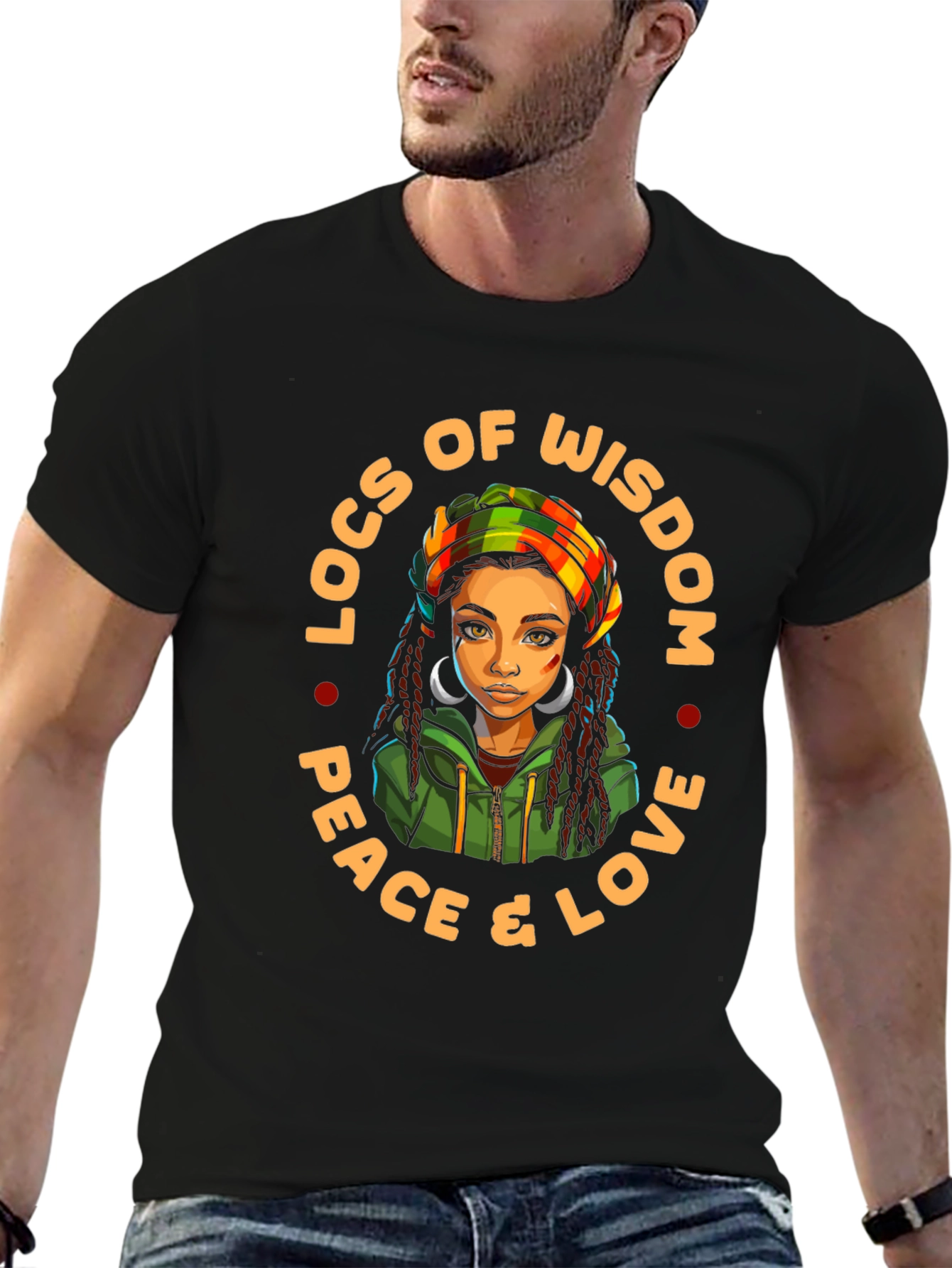 Black Locs of Wisdom T-Shirt: Peace & Love Tee view 6