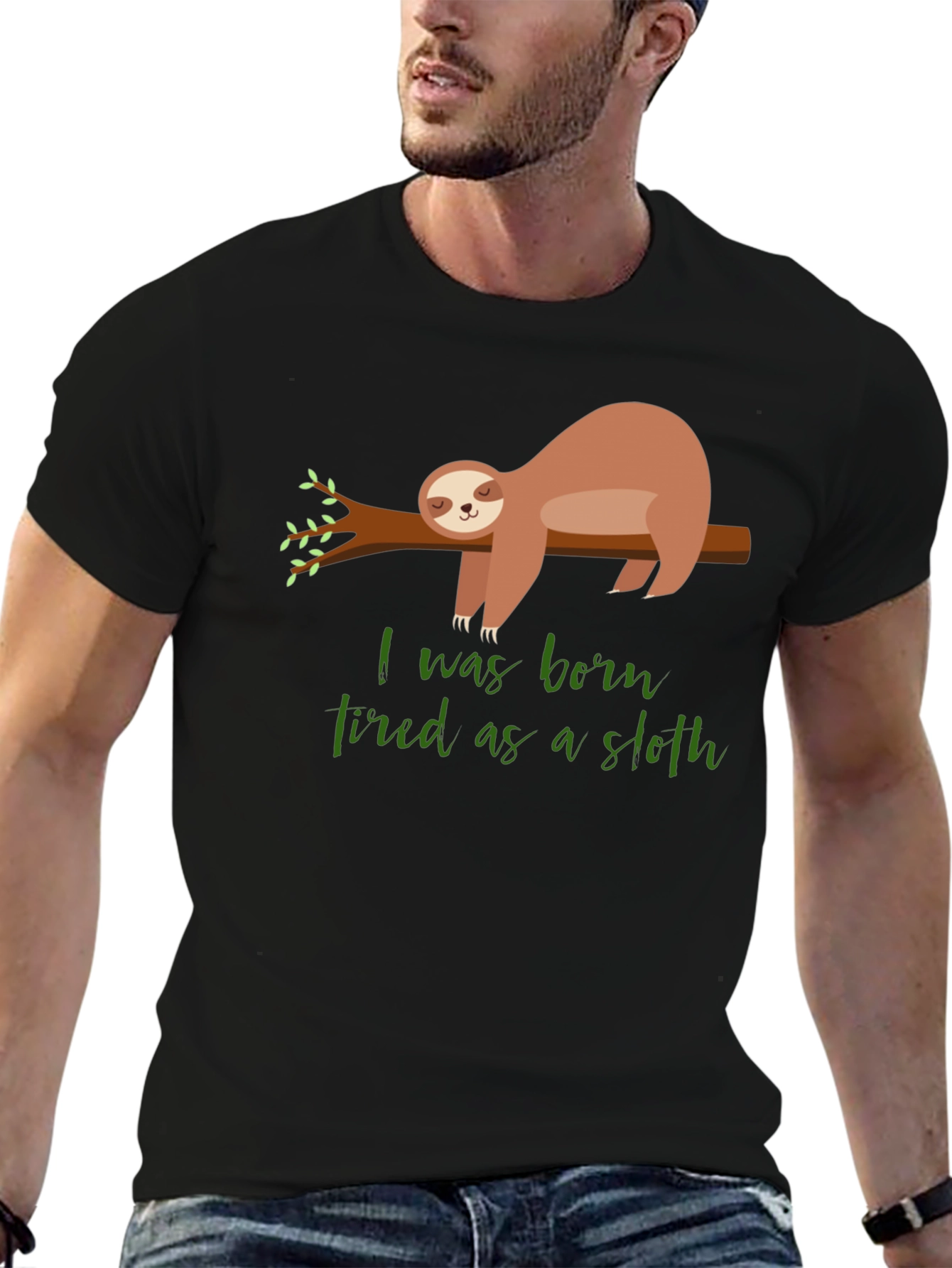 Black Born Tired Sloth Graphic T-Shirt - Unisex Cotton Tee view 6