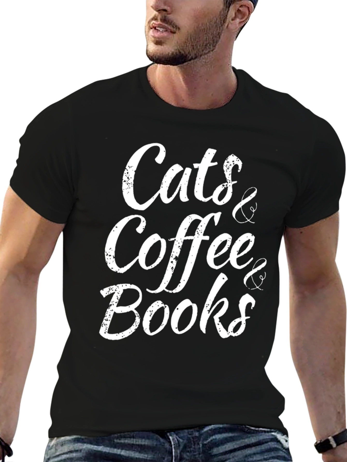 Black Cats, Coffee, Books Black T-Shirt view 6