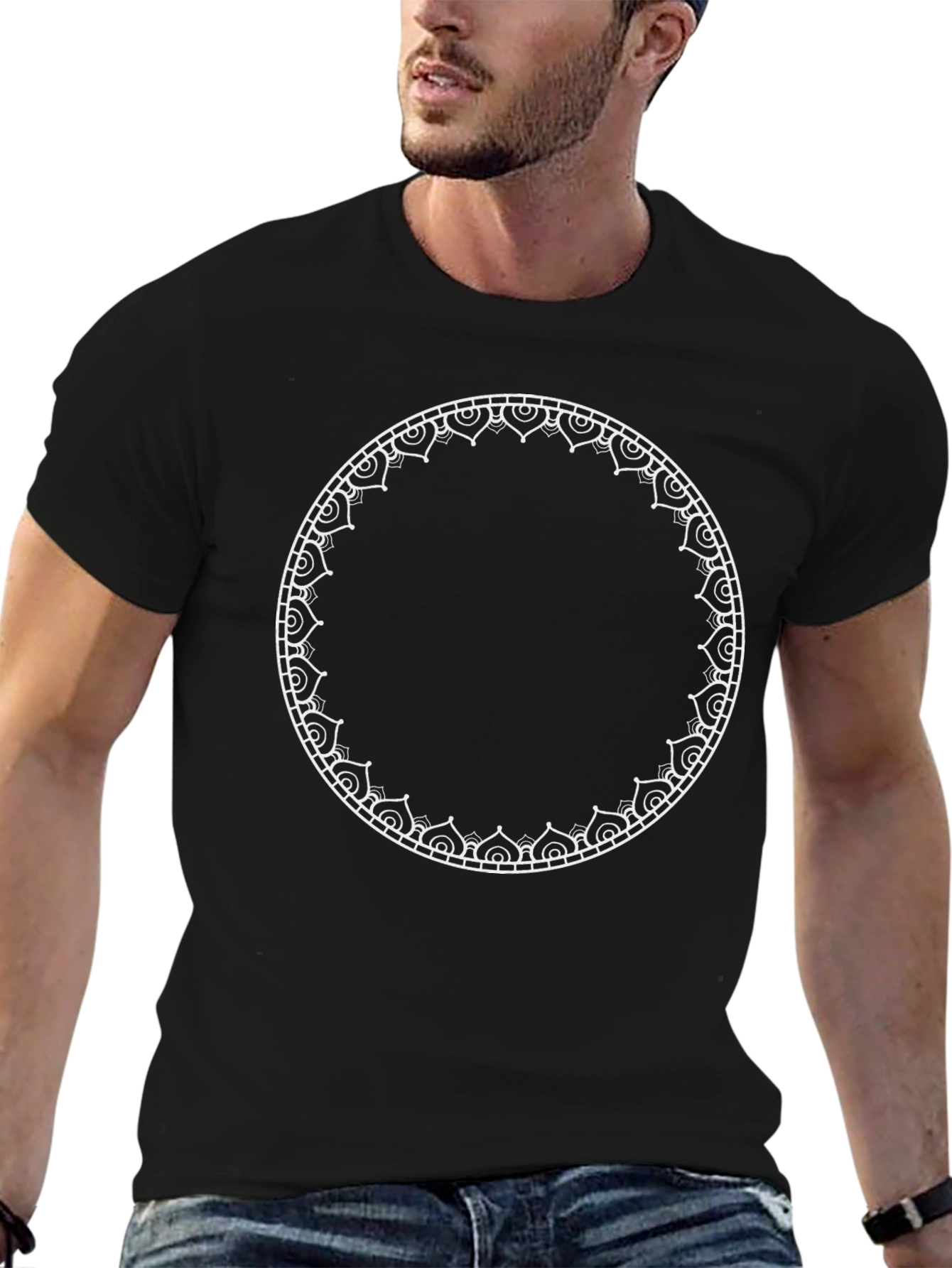 Black Black Tee with Mandala Circle Graphic view 6