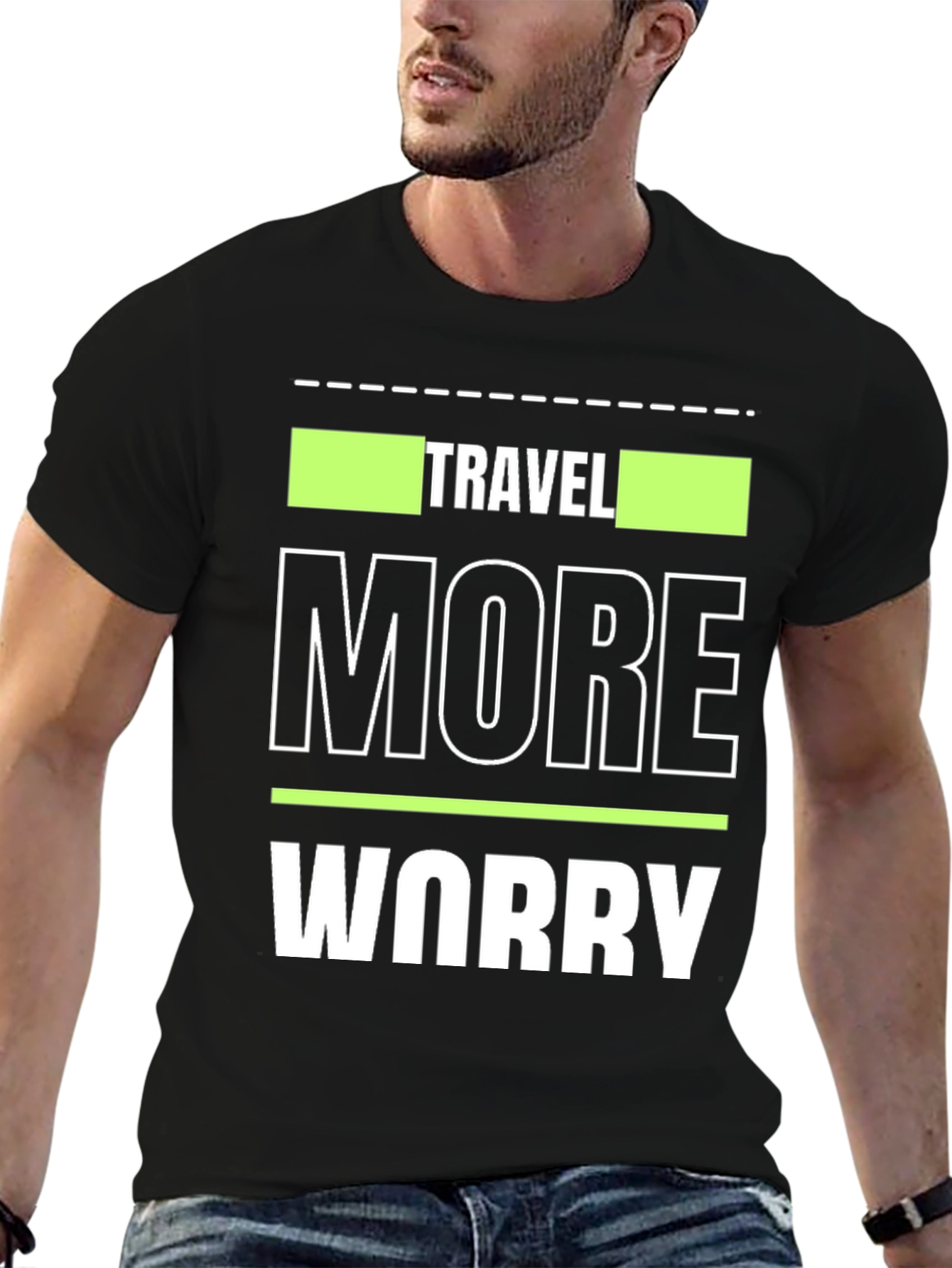 Black Travel More Worry Less Graphic Tee - Black Cotton T-Shirt view 6