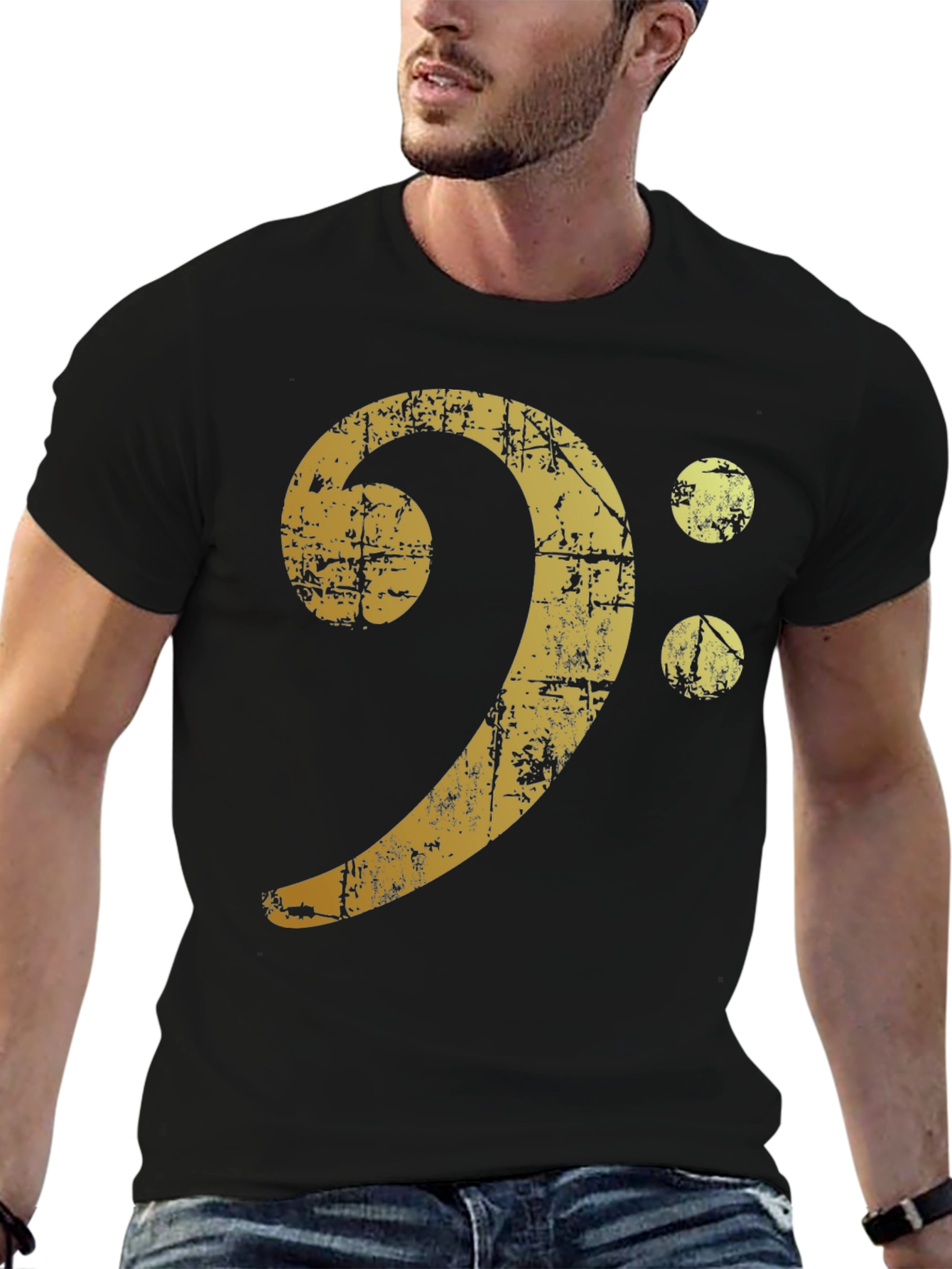 Black Vintage Bass Clef Graphic T-Shirt view 6