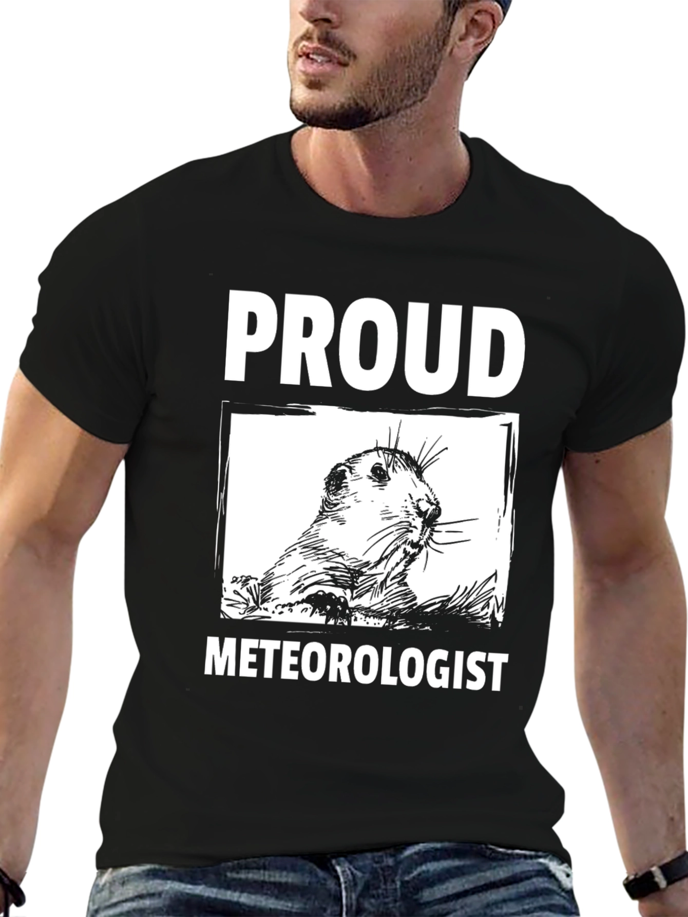 Black Proud Meteorologist T-Shirt - Groundhog Design view 6