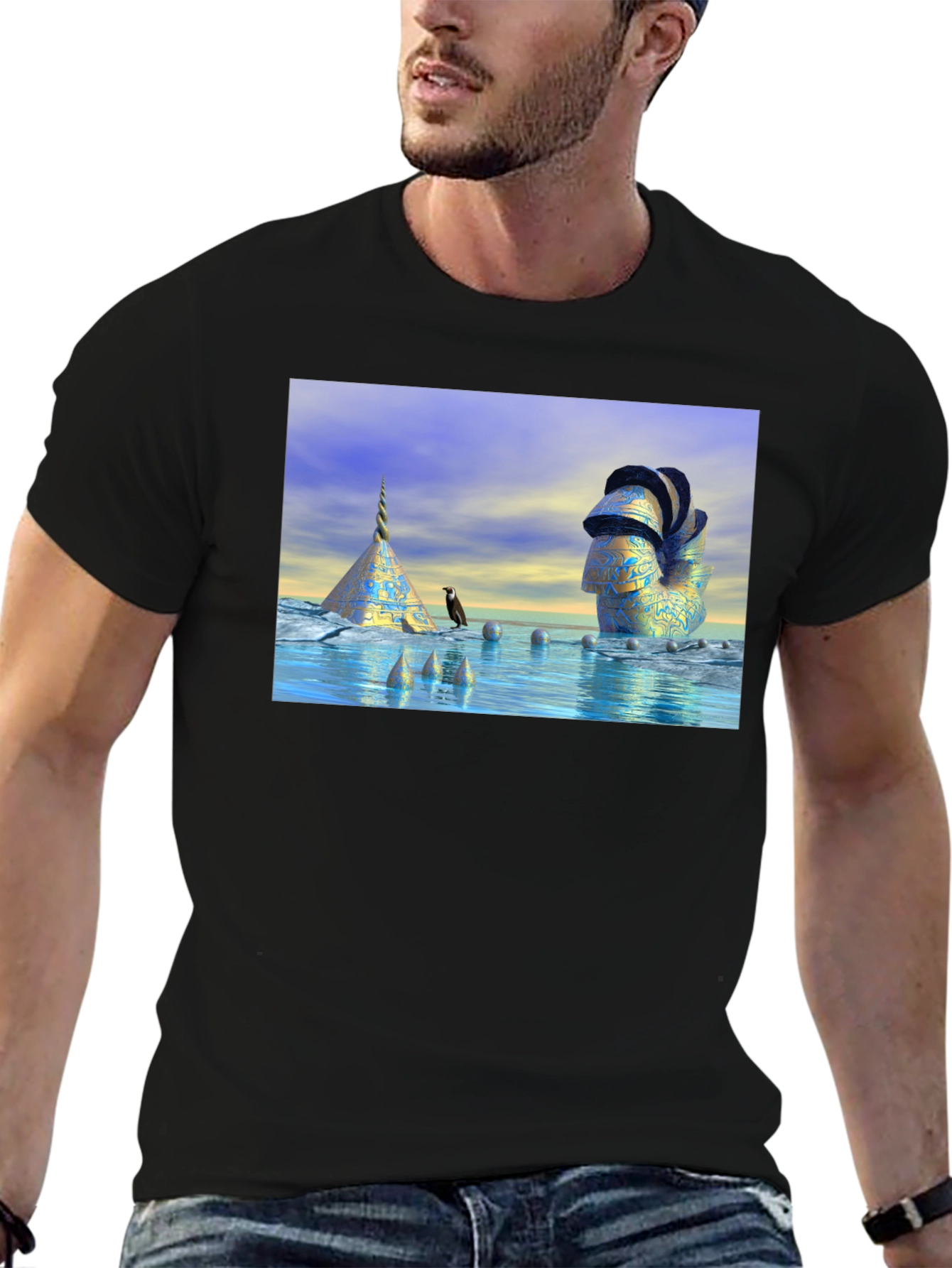 Black Surreal Scene T-Shirt view 6