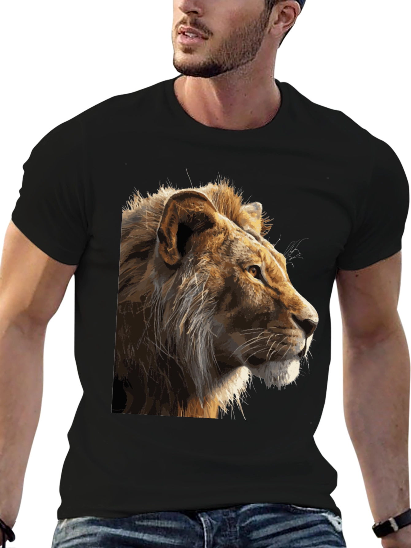 Black Lion Graphic Print Black T-Shirt view 6