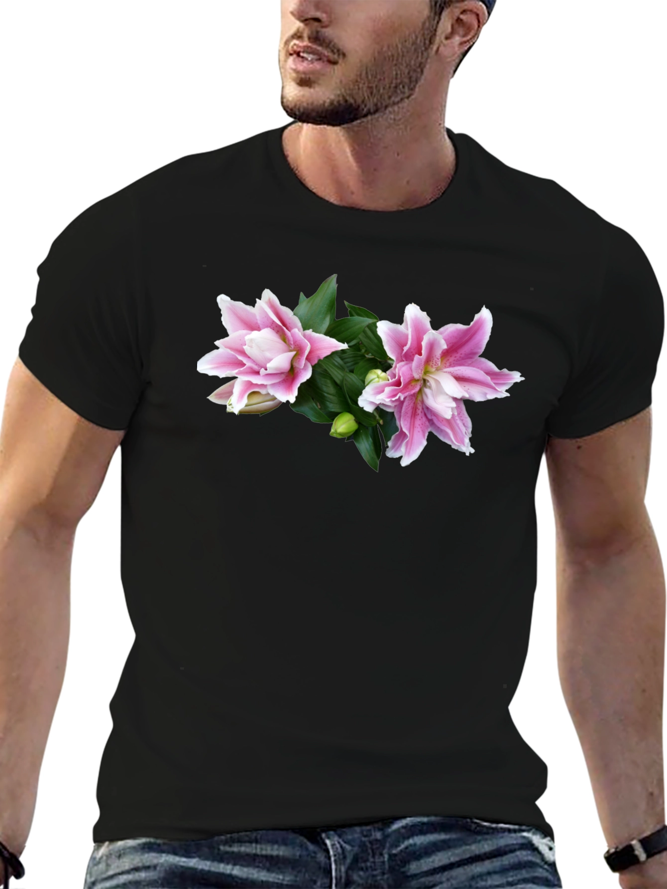 Black Floral Print Black T-Shirt - Stylish Men's Casual Wear view 6