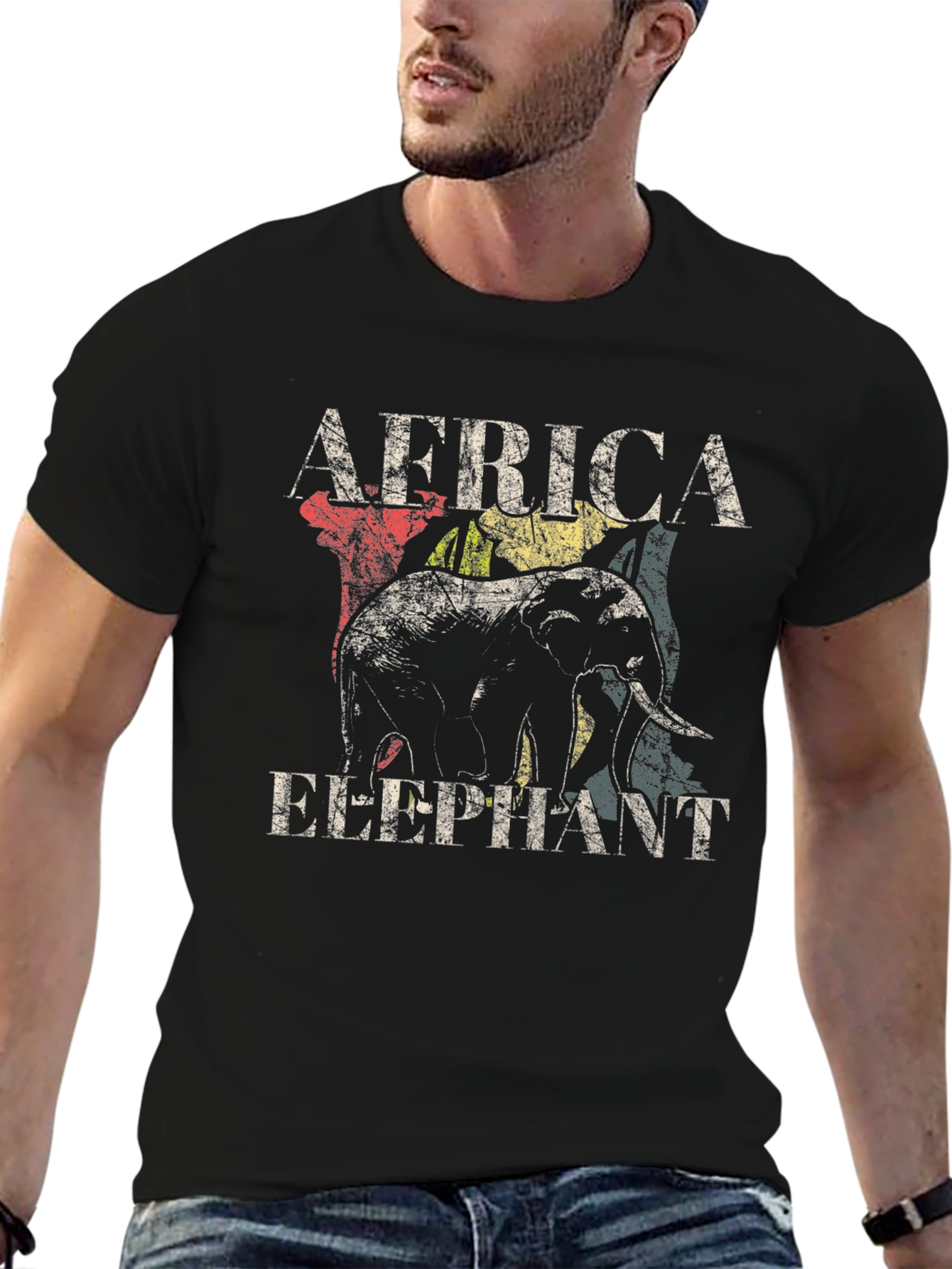 Black Africa Elephant Graphic T-Shirt - Distressed Print view 6