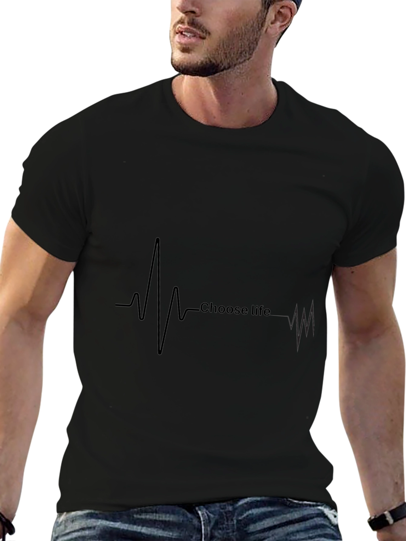 Black Choose Life T-Shirt - Heartbeat Graphic Tee view 6
