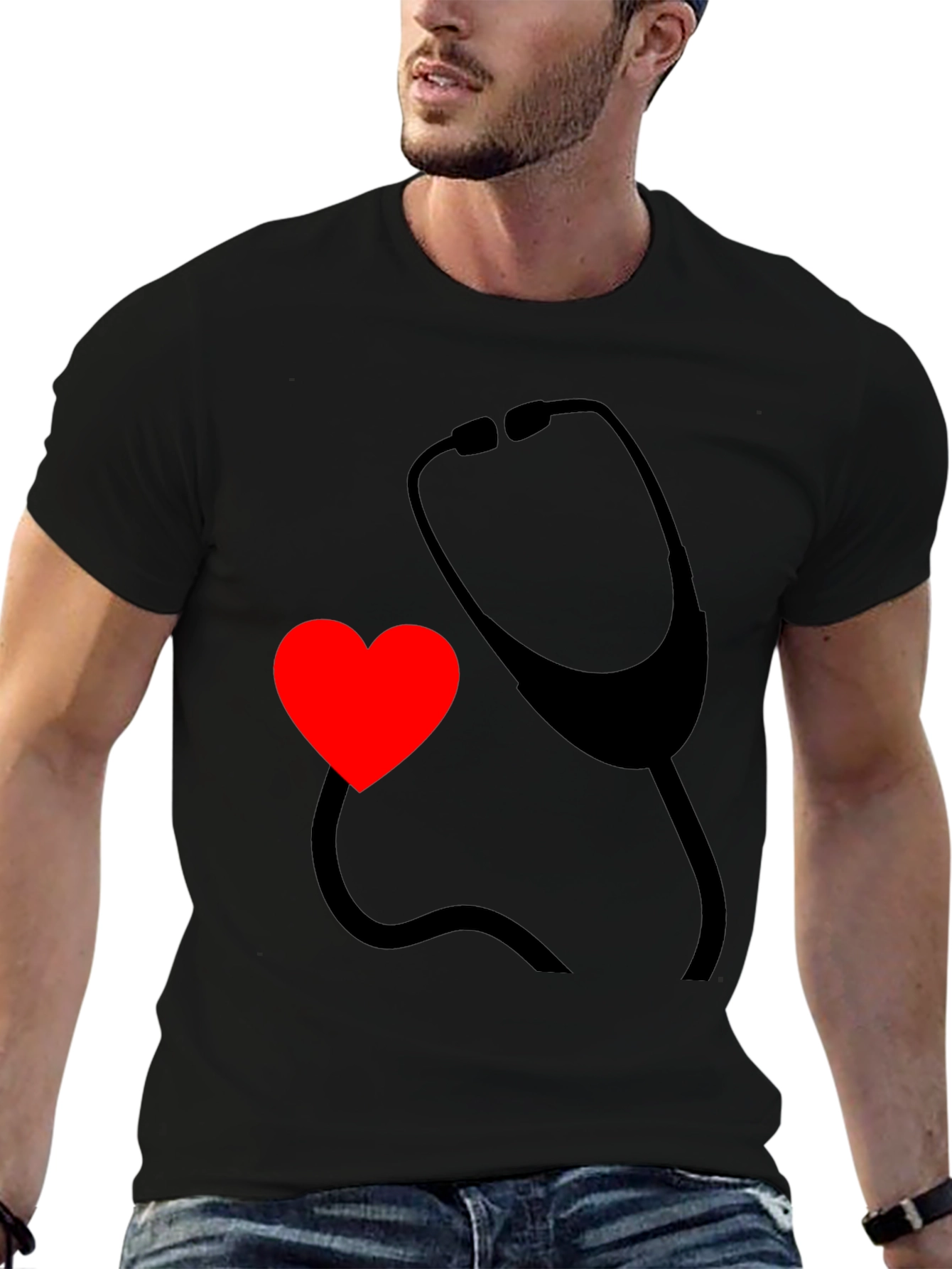 Black Heart & Stethoscope Black Graphic Tee - Doctor Love view 6