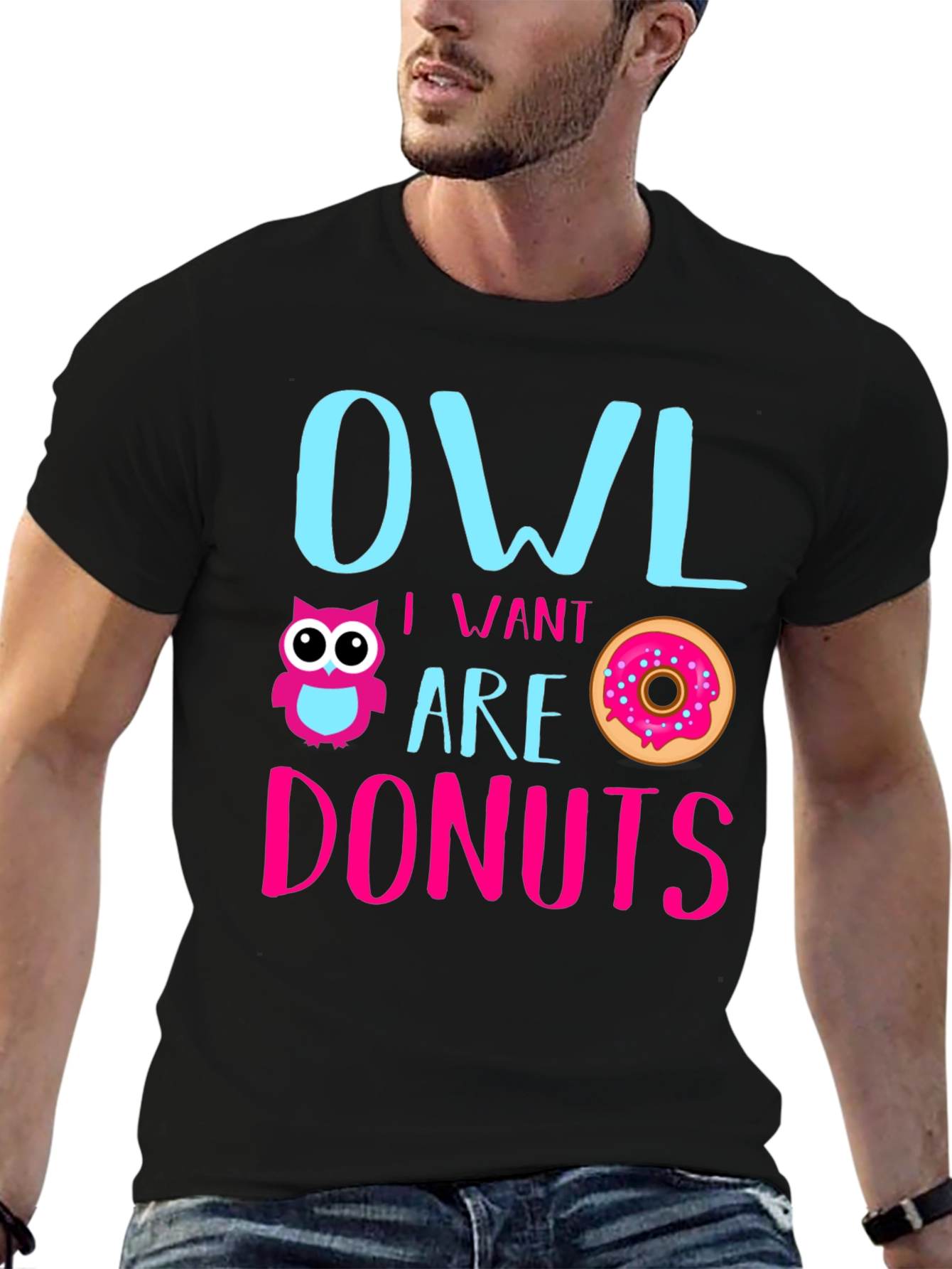 Black Owl I Want Are Donuts Funny Graphic T-Shirt view 6