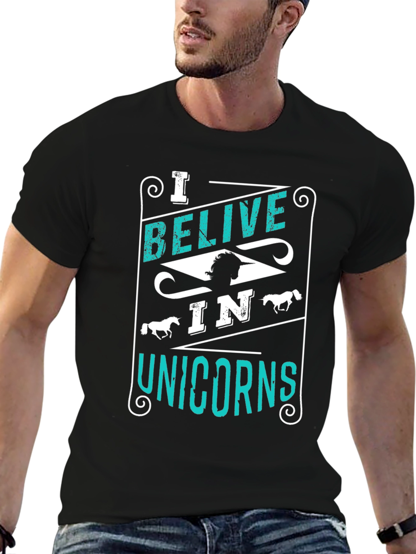 Black Believe in Unicorns Graphic Tee - Black Cotton Shirt view 6