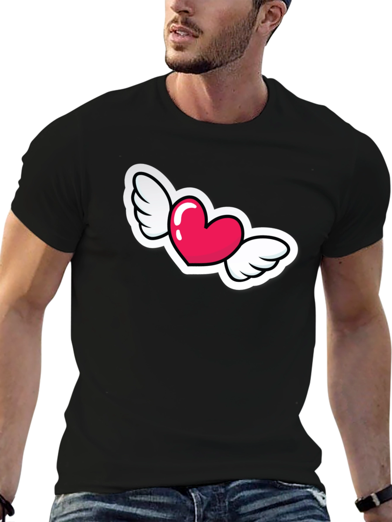 Black Heart with Wings Graphic Black T-Shirt view 6