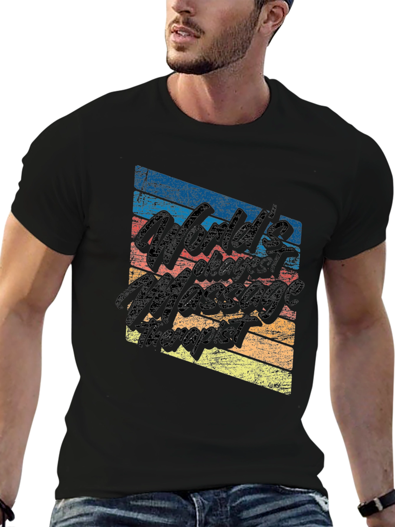 Black Retro Massage Therapist T-Shirt view 6