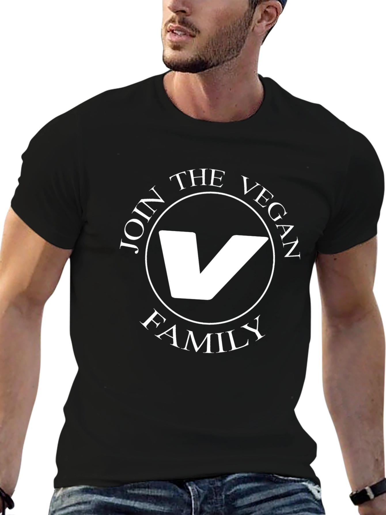 Black Vegan Family Graphic Tee - Black Cotton T-Shirt view 6