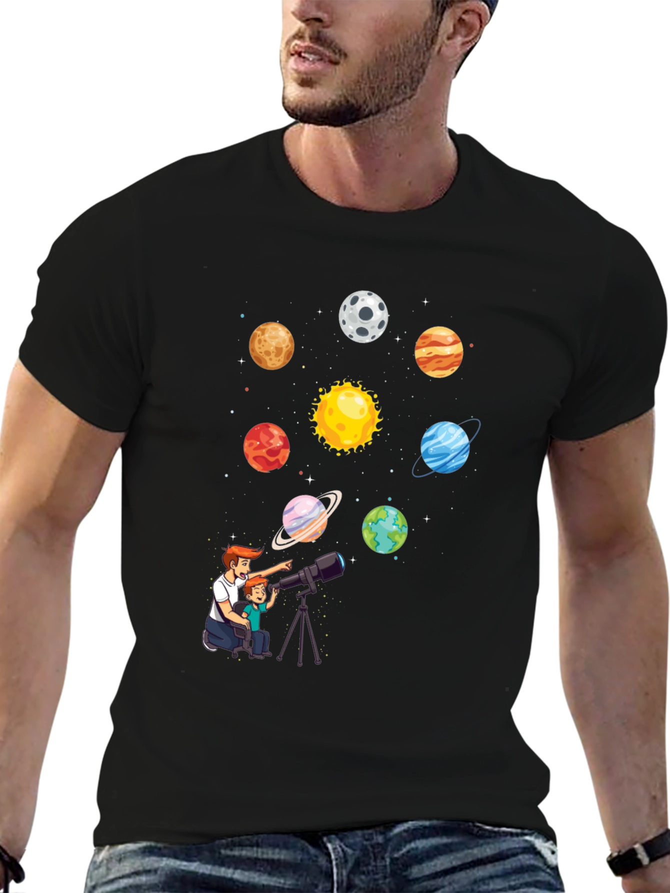 Black Dad & Son Planets Graphic Tee view 6