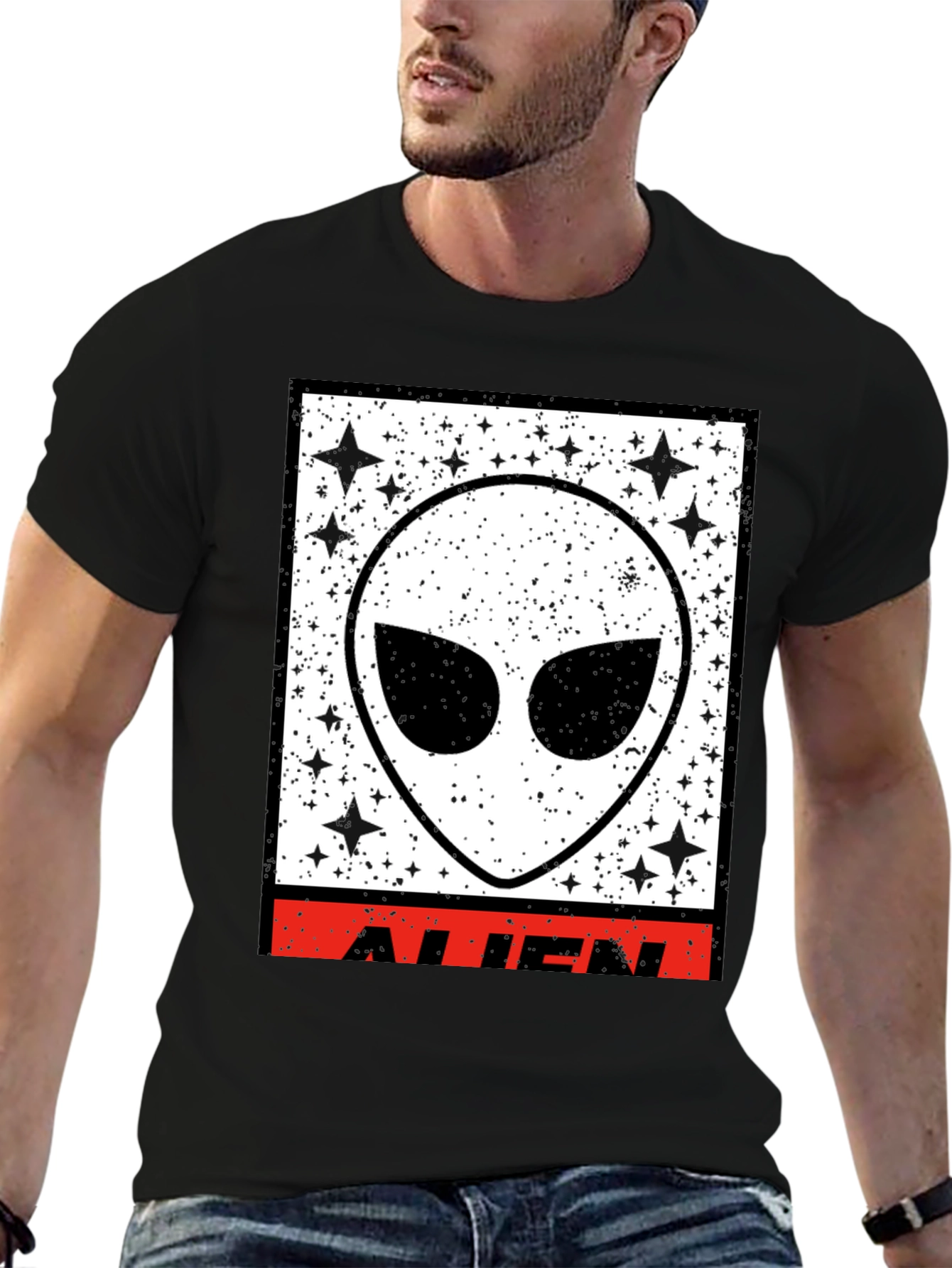 Black Black Alien Graphic T-Shirt view 6