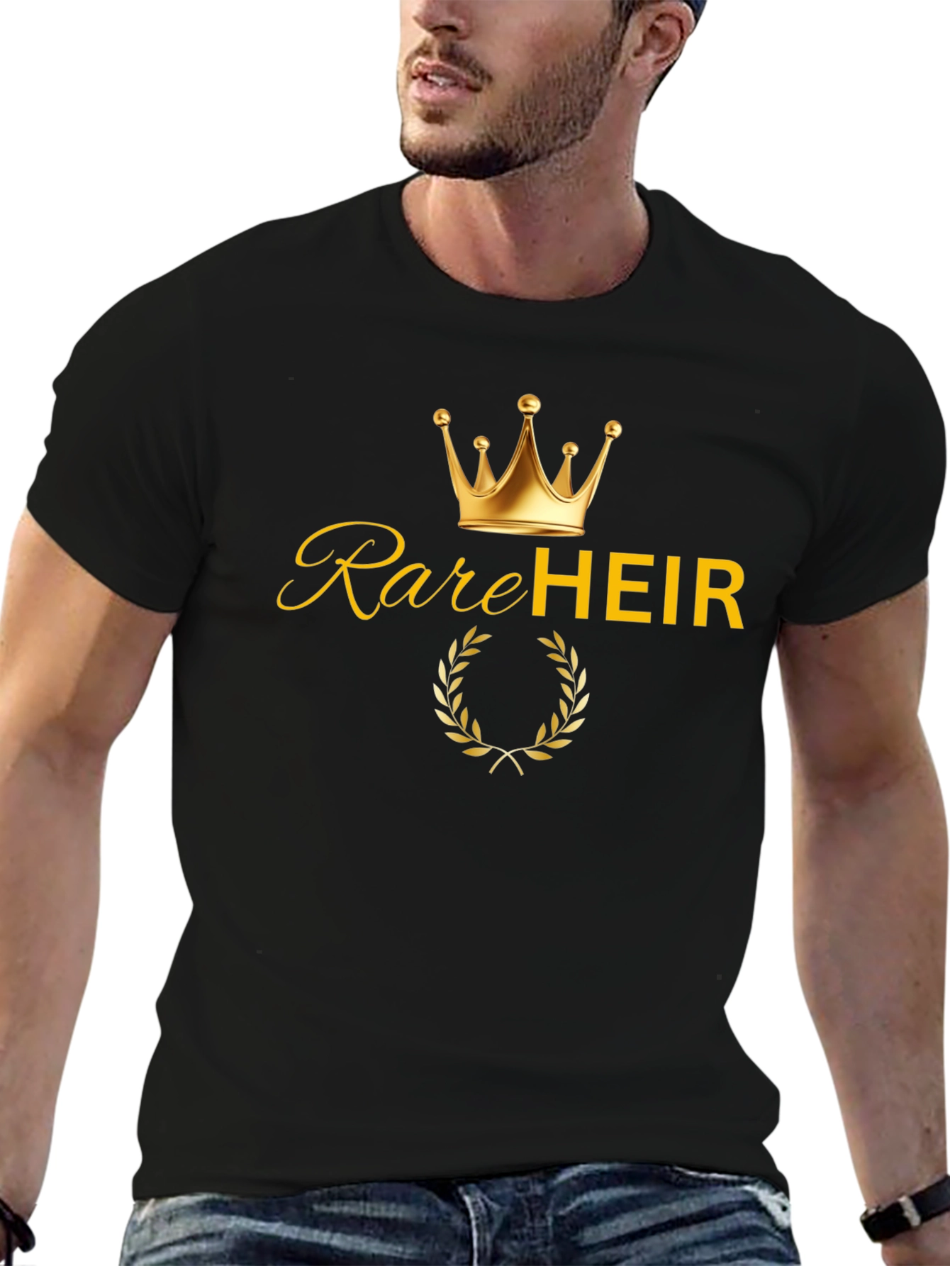 Black Rare Heir T-Shirt - Golden Crown Graphic Tee view 6