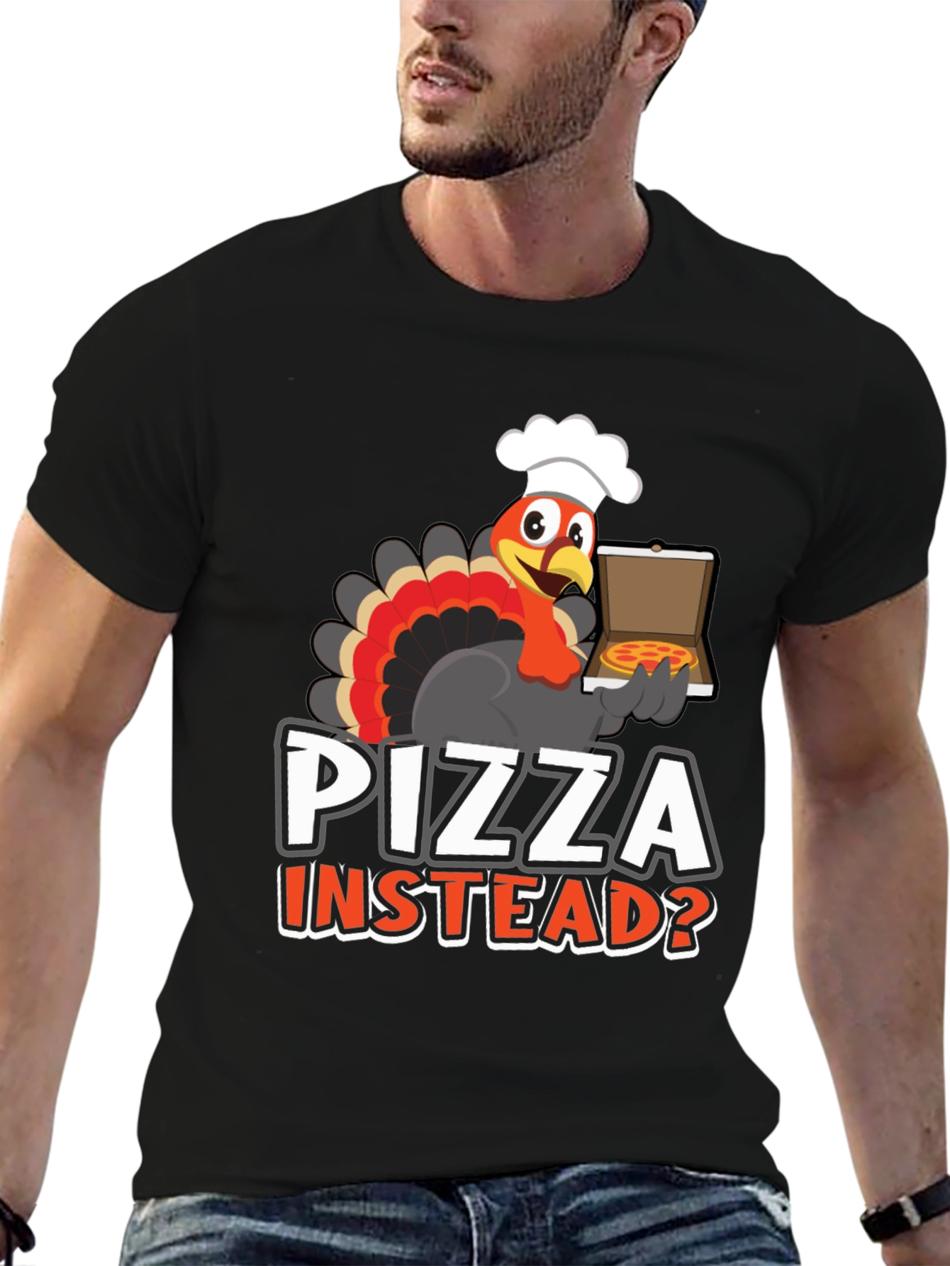 Black Pizza Instead? Turkey Graphic Tee view 6