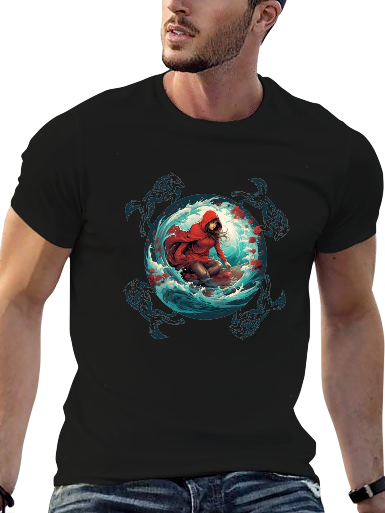 Black Red Riding Hood Wolves T-Shirt - Unique Graphic Tee view 6