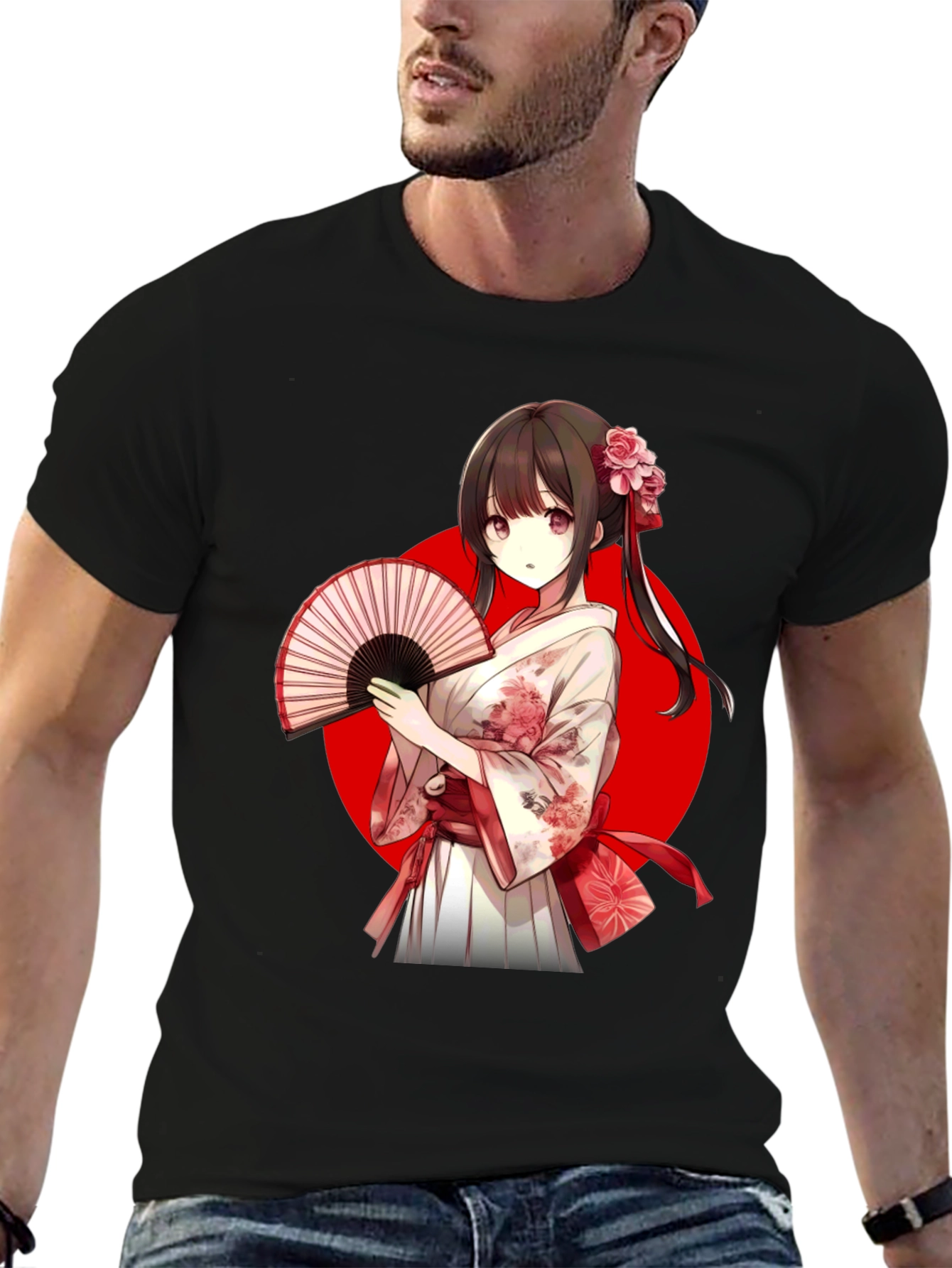 Black Anime Girl Kimono T-Shirt view 6