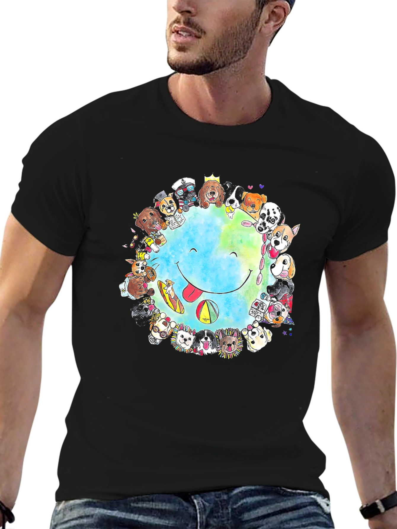 Black Dog Lover Smile Earth Graphic T-Shirt view 6