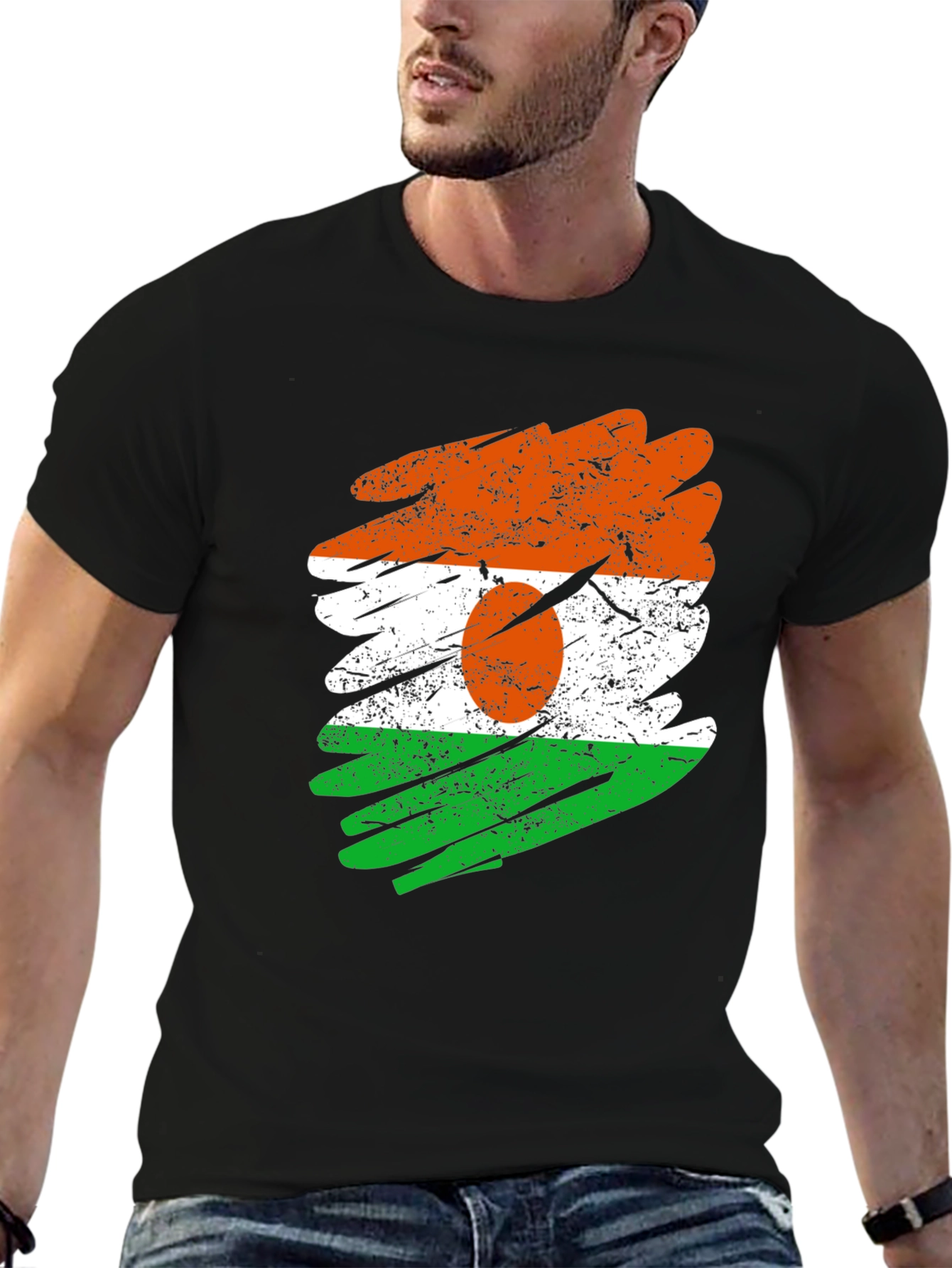 Black Niger Flag Brush Stroke Black T-Shirt view 6