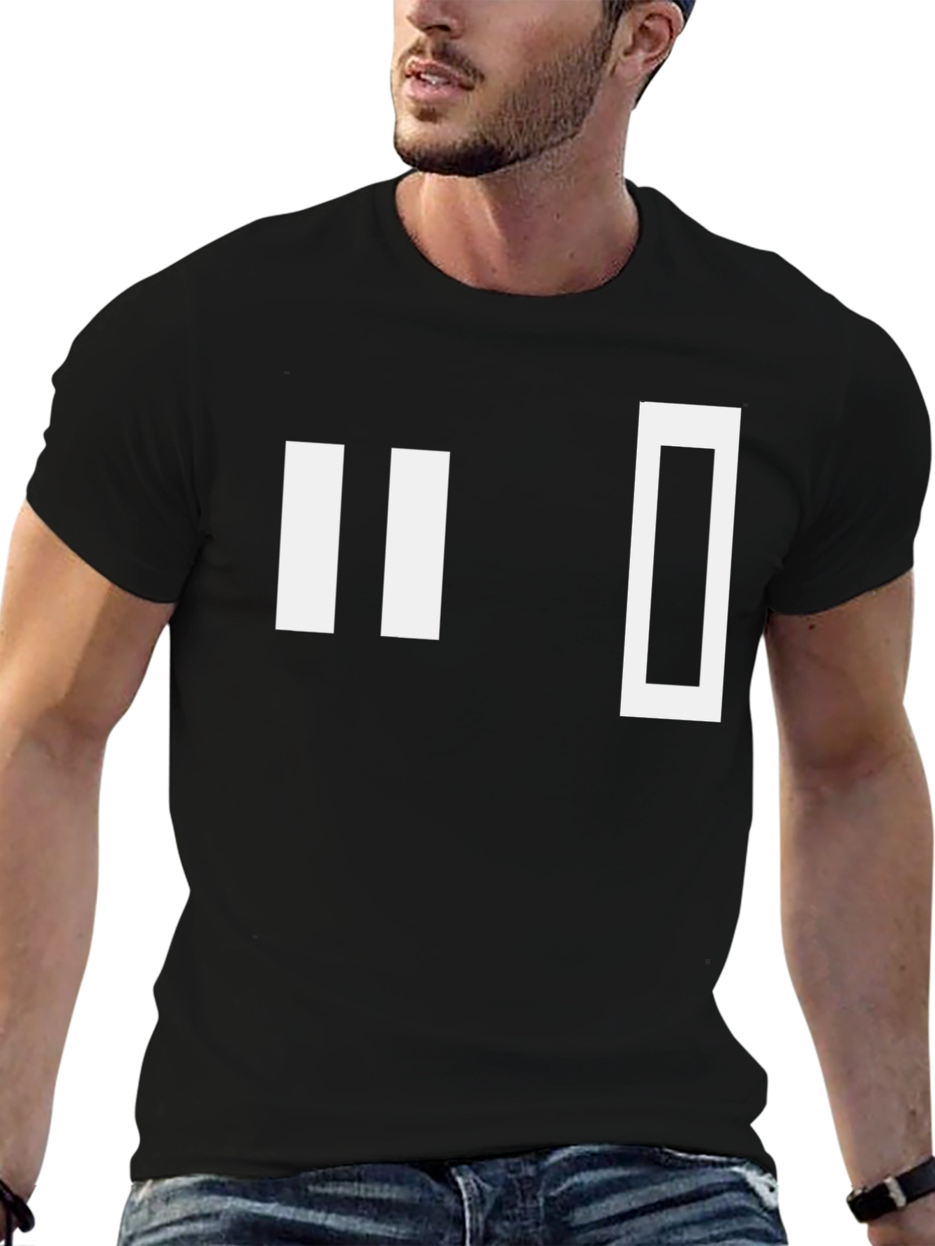 Black Minimalist Pause Symbol T-Shirt - Black Cotton Tee view 6