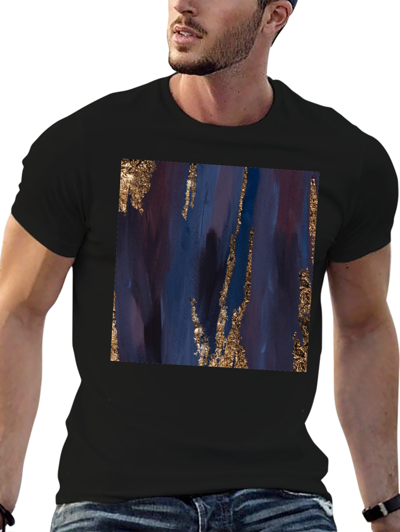 Black Abstract Art Tee - Black Cotton Blend view 6