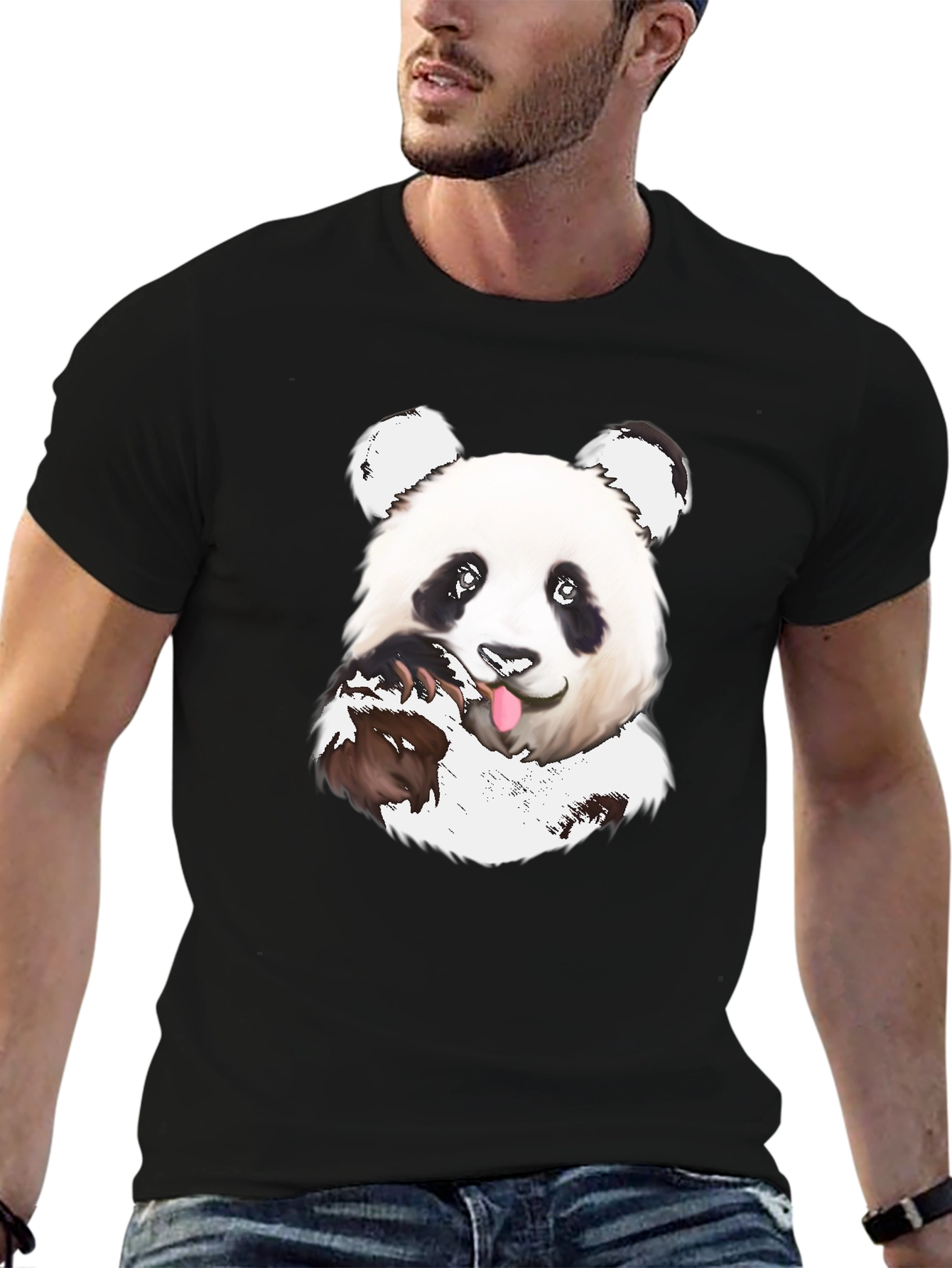 Black Cute Panda T-Shirt - Black Cotton Tee view 6