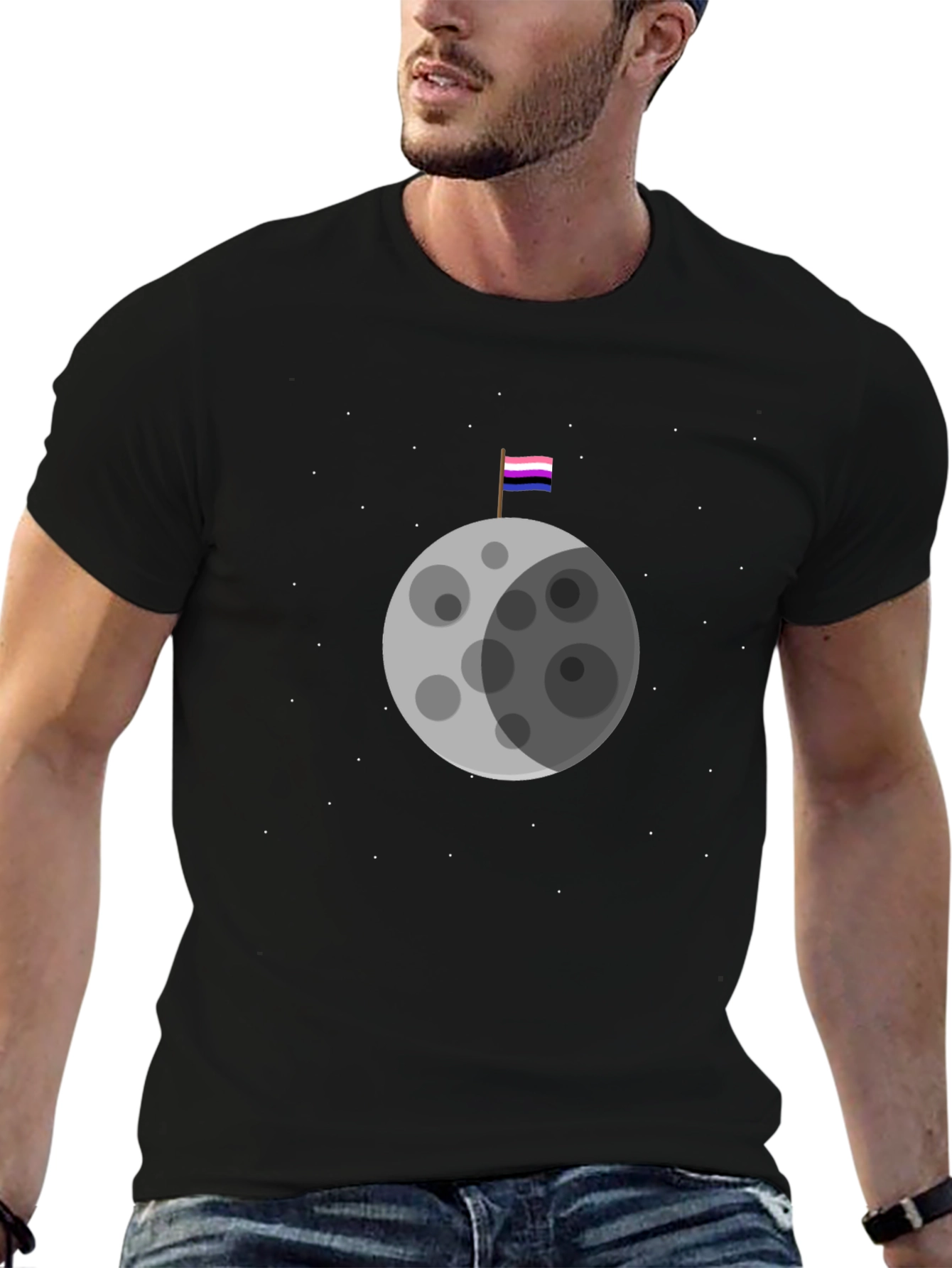 Black Omnisexual Pride Moon T-Shirt view 6