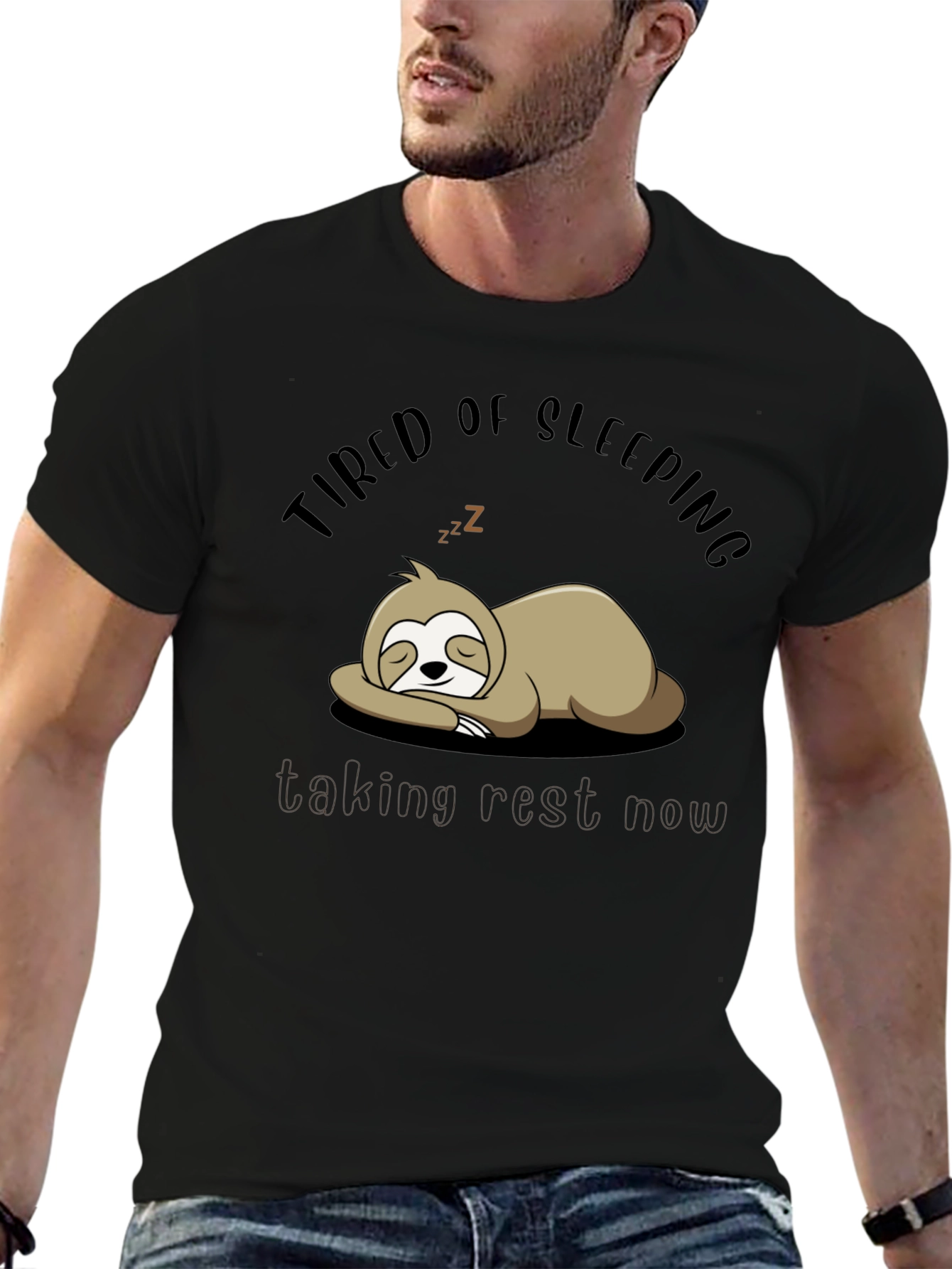 Black Tired of Sleeping Sloth T-Shirt - Taking Rest Now! view 6