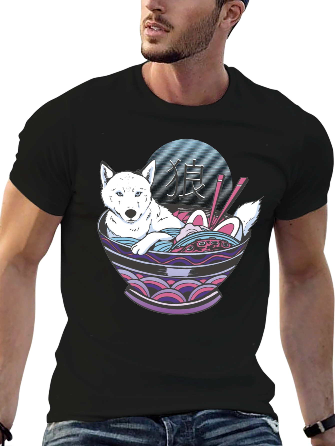 Black Ramen Dog Graphic T-Shirt - Unisex Casual Tee view 6