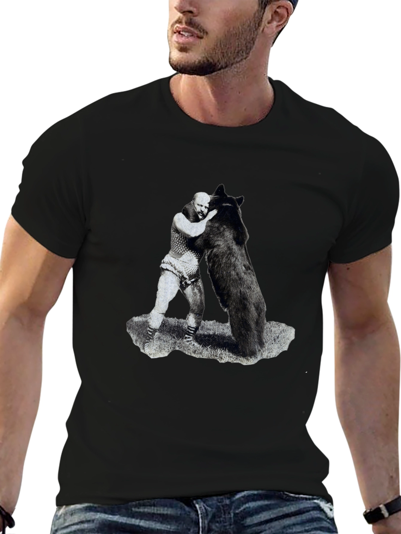 Black Man vs Bear Graphic T-Shirt - Black view 6